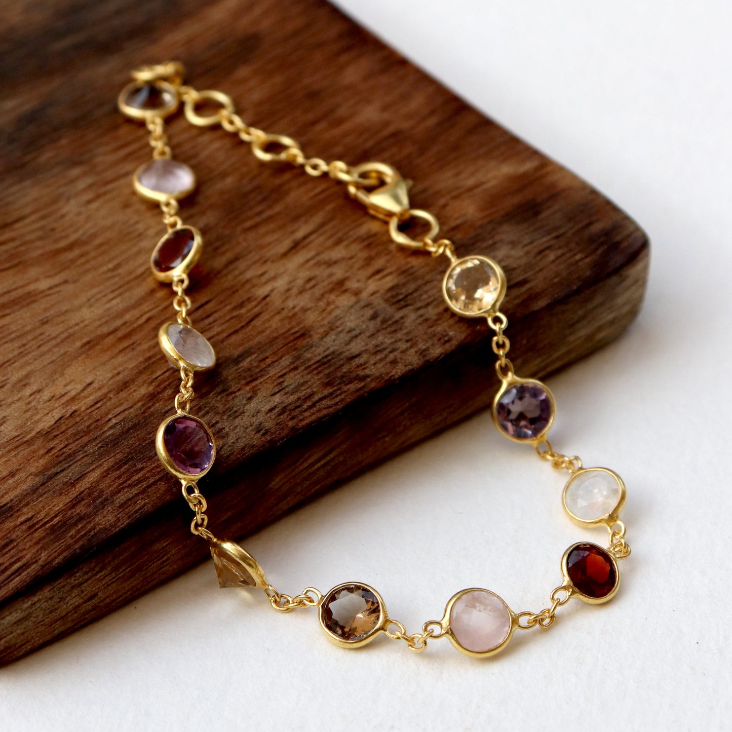 Multi Gemstone Bracelets, 18k Solid Gold Bracelets, Handmade Gold Bracelets, Gold Bracelets, Wedding Gift for Wife, Gemstone Bracelets