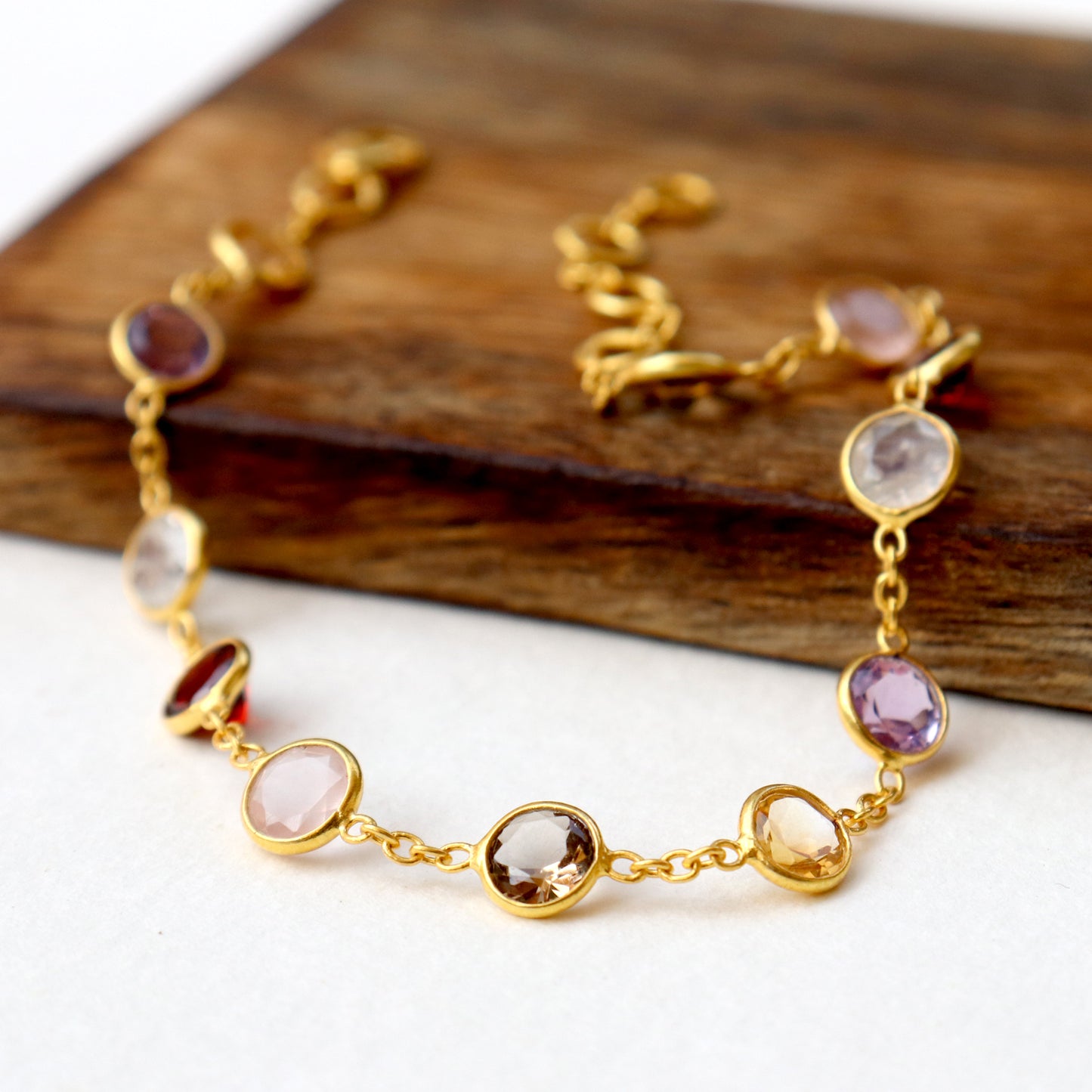 Multi Gemstone Bracelets, 18k Solid Gold Bracelets, Handmade Gold Bracelets, Gold Bracelets, Wedding Gift for Wife, Gemstone Bracelets