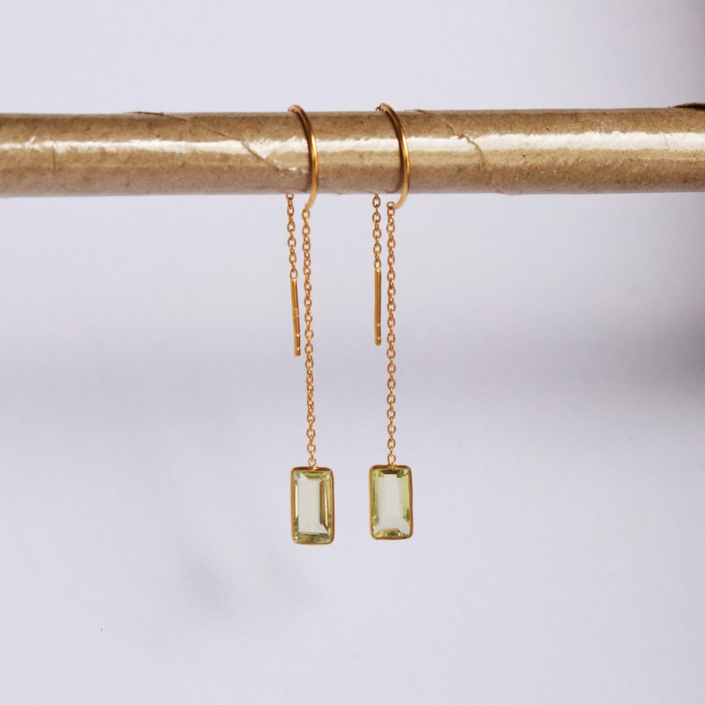 Natural Lemon Topaz Solid 18k Gold Earring, Handmade Gold Earring, Minimalist Hanging Earring, Thread Earring, Gift for Her