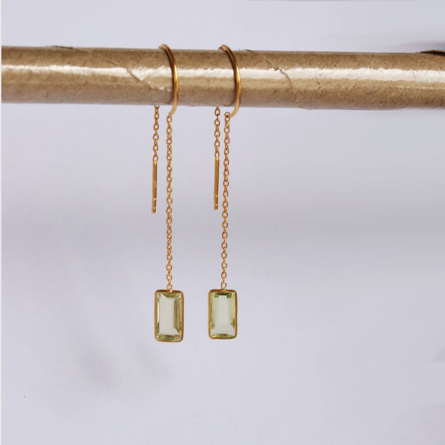 Natural Lemon Topaz Solid 18k Gold Earring, Handmade Gold Earring, Minimalist Hanging Earring, Thread Earring, Gift for Her