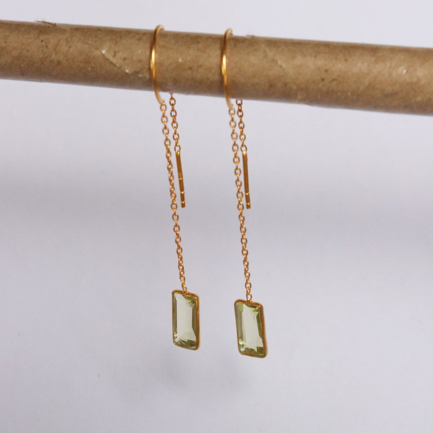 Natural Lemon Topaz Solid 18k Gold Earring, Handmade Gold Earring, Minimalist Hanging Earring, Thread Earring, Gift for Her