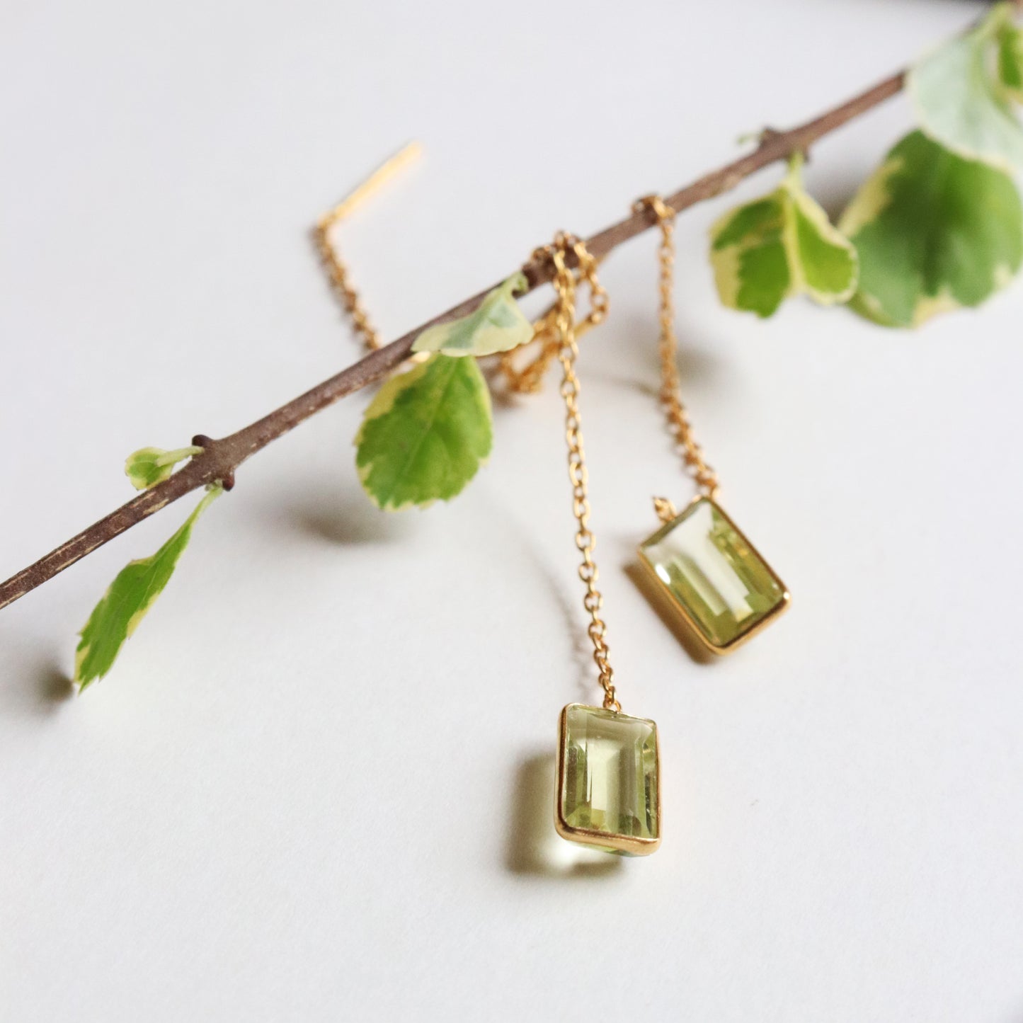 Natural Lemon Topaz Solid 18k Gold Earring, Handmade Gold Earring, Minimalist Hanging Earring, Thread Earring, Gift for Her