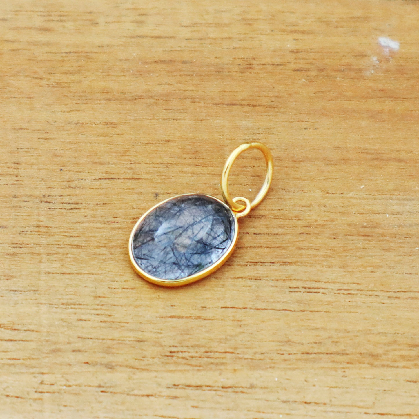 Black Rutile Charm, 18k Solid Gold Charm, Natural Tourmalated Quartz Charm, Gold Charm, Charm Pendant, Charm Necklace, Handmade Charms
