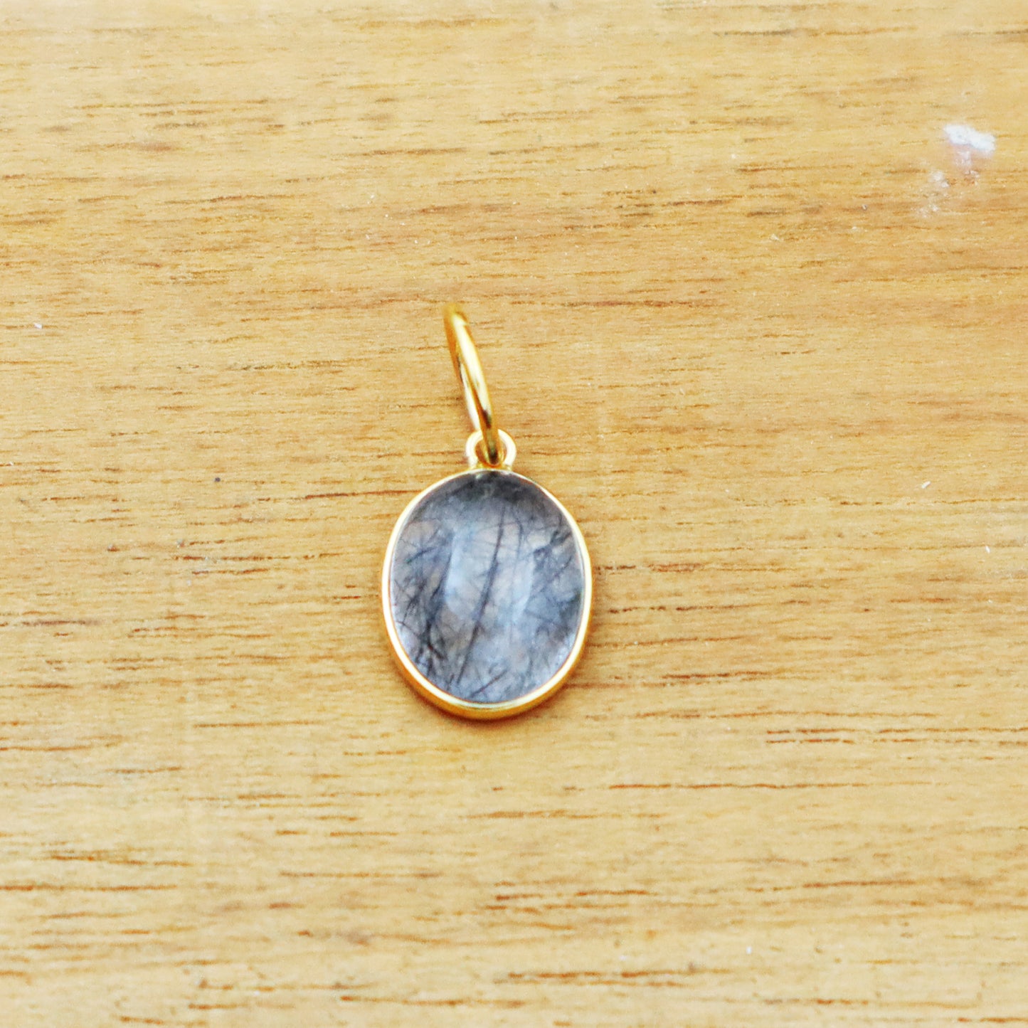 Black Rutile Charm, 18k Solid Gold Charm, Natural Tourmalated Quartz Charm, Gold Charm, Charm Pendant, Charm Necklace, Handmade Charms