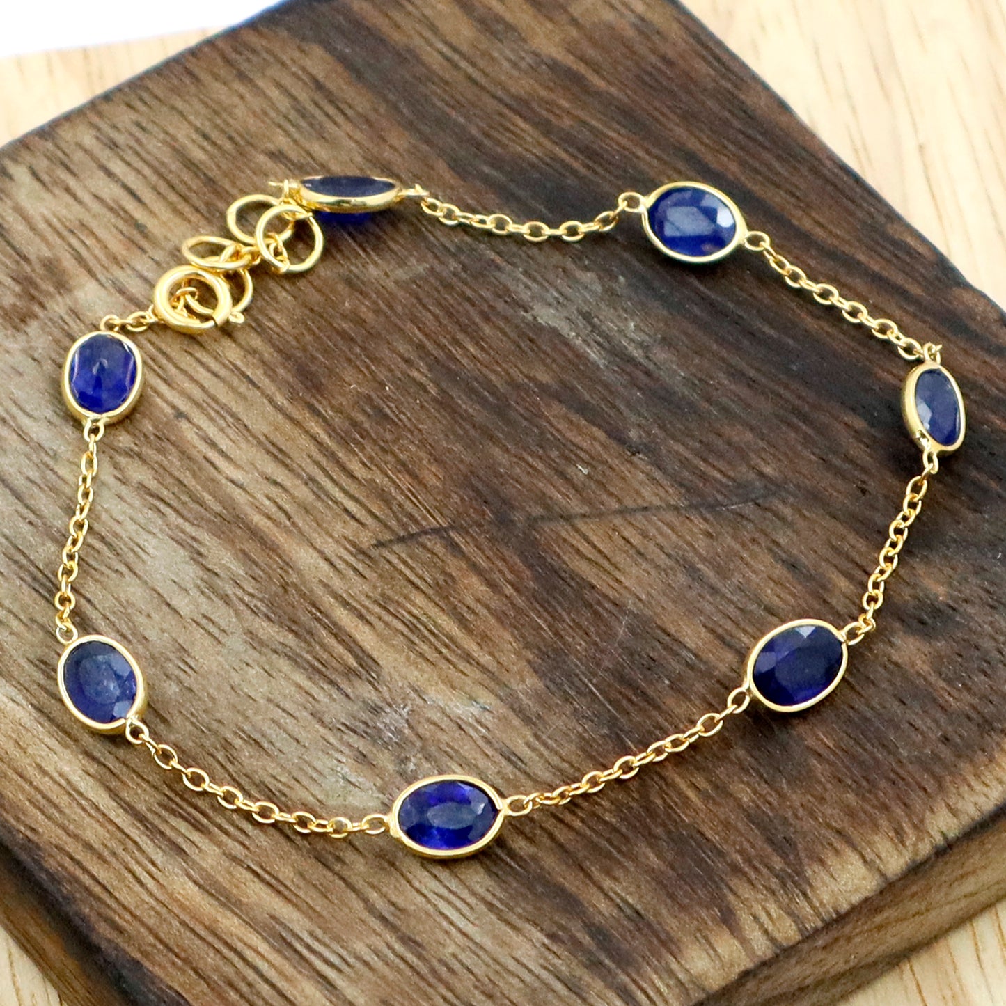 Sapphire Bracelets, 18k Solid Gold Bracelets, Handmade Gold Bracelets, Gold Bracelets, Wedding Gift for Wife, Gemstone Bracelets