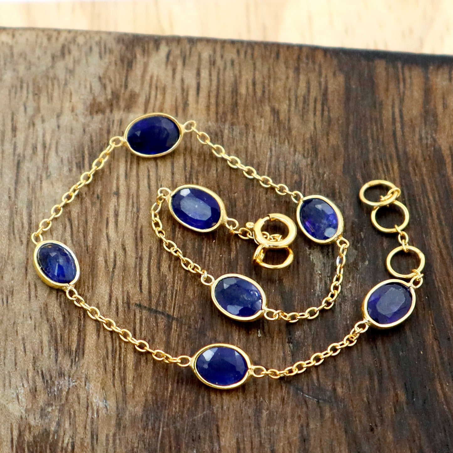 Sapphire Bracelets, 18k Solid Gold Bracelets, Handmade Gold Bracelets, Gold Bracelets, Wedding Gift for Wife, Gemstone Bracelets