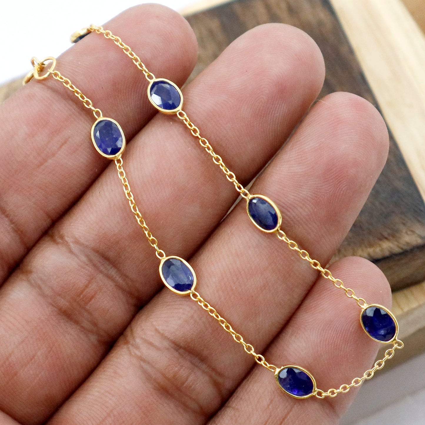 Sapphire Bracelets, 18k Solid Gold Bracelets, Handmade Gold Bracelets, Gold Bracelets, Wedding Gift for Wife, Gemstone Bracelets