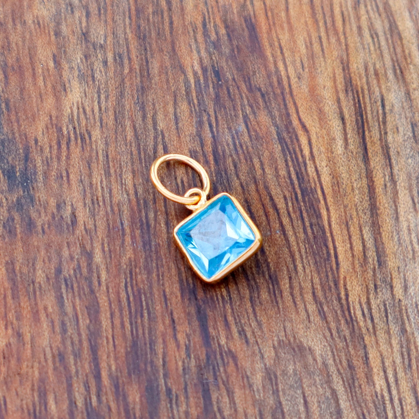 AA Blue Topaz Charm, 18k Solid Gold Charm, Lab-created Blue Topaz Charm, Gold Charm, Charm Pendant, Charm Necklace, Handmade Gold Charm