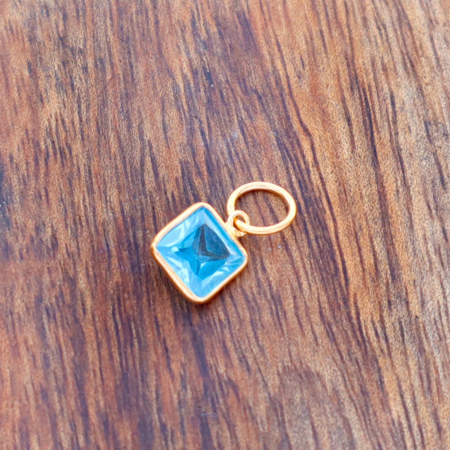 AA Blue Topaz Charm, 18k Solid Gold Charm, Lab-created Blue Topaz Charm, Gold Charm, Charm Pendant, Charm Necklace, Handmade Gold Charm