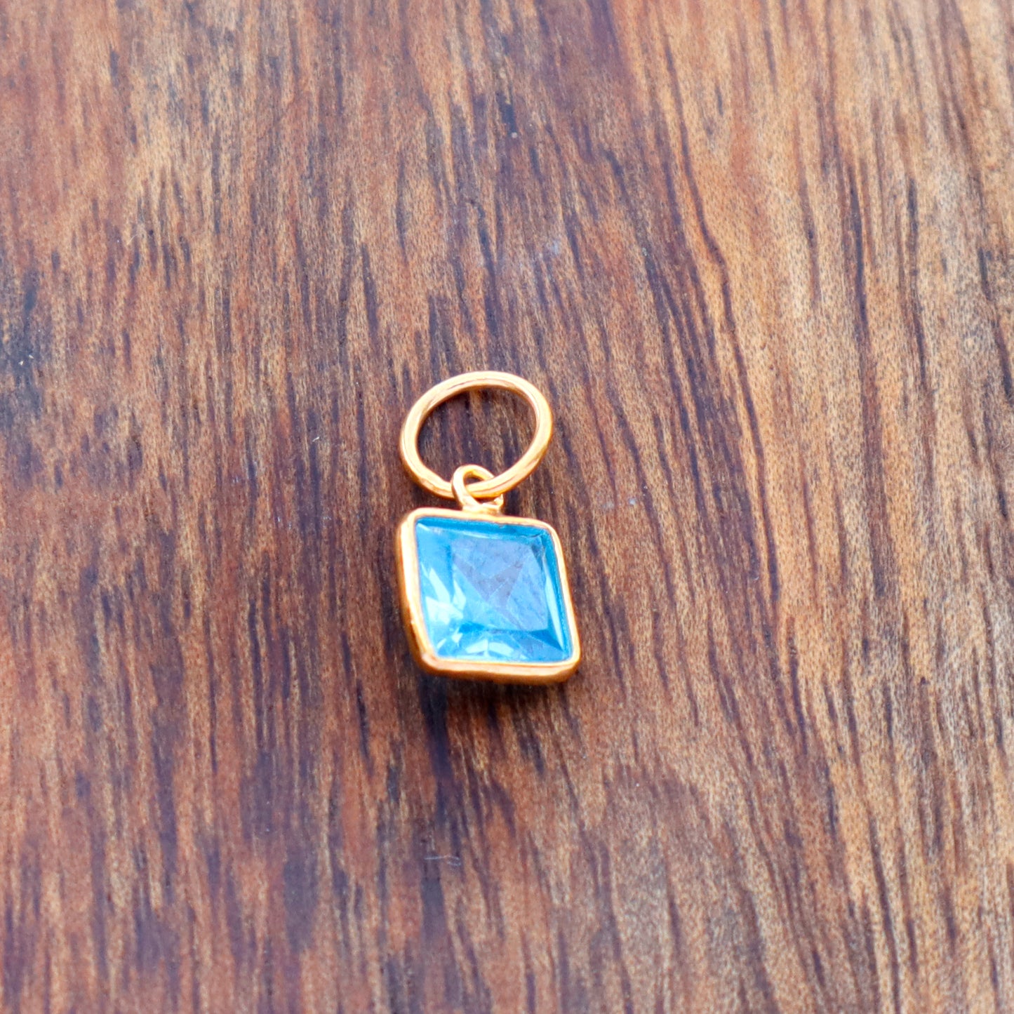 AA Blue Topaz Charm, 18k Solid Gold Charm, Lab-created Blue Topaz Charm, Gold Charm, Charm Pendant, Charm Necklace, Handmade Gold Charm