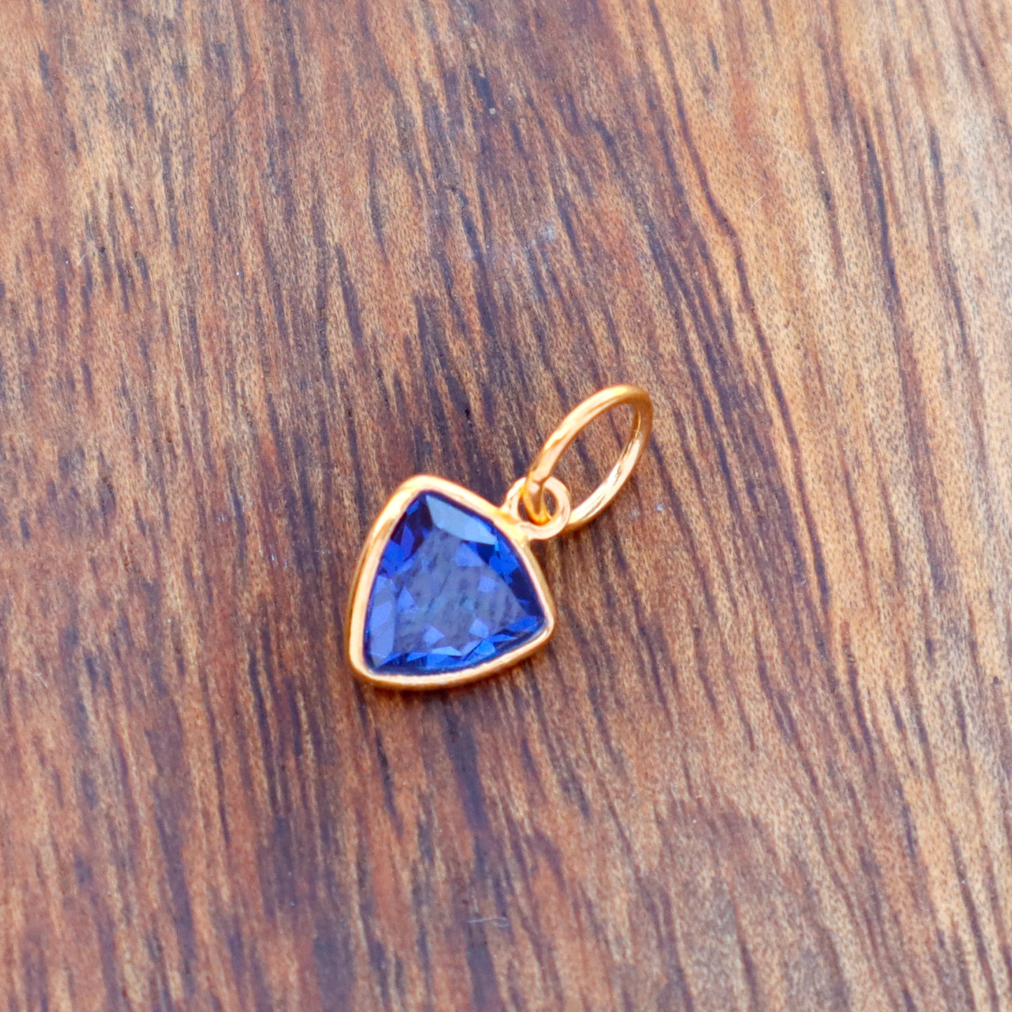Sapphire Charm, 18k Solid Gold Charm, Lab Created Sapphire Charm, Gold Charm, Charm Pendant, Charm Necklace, Handmade Gold Charm