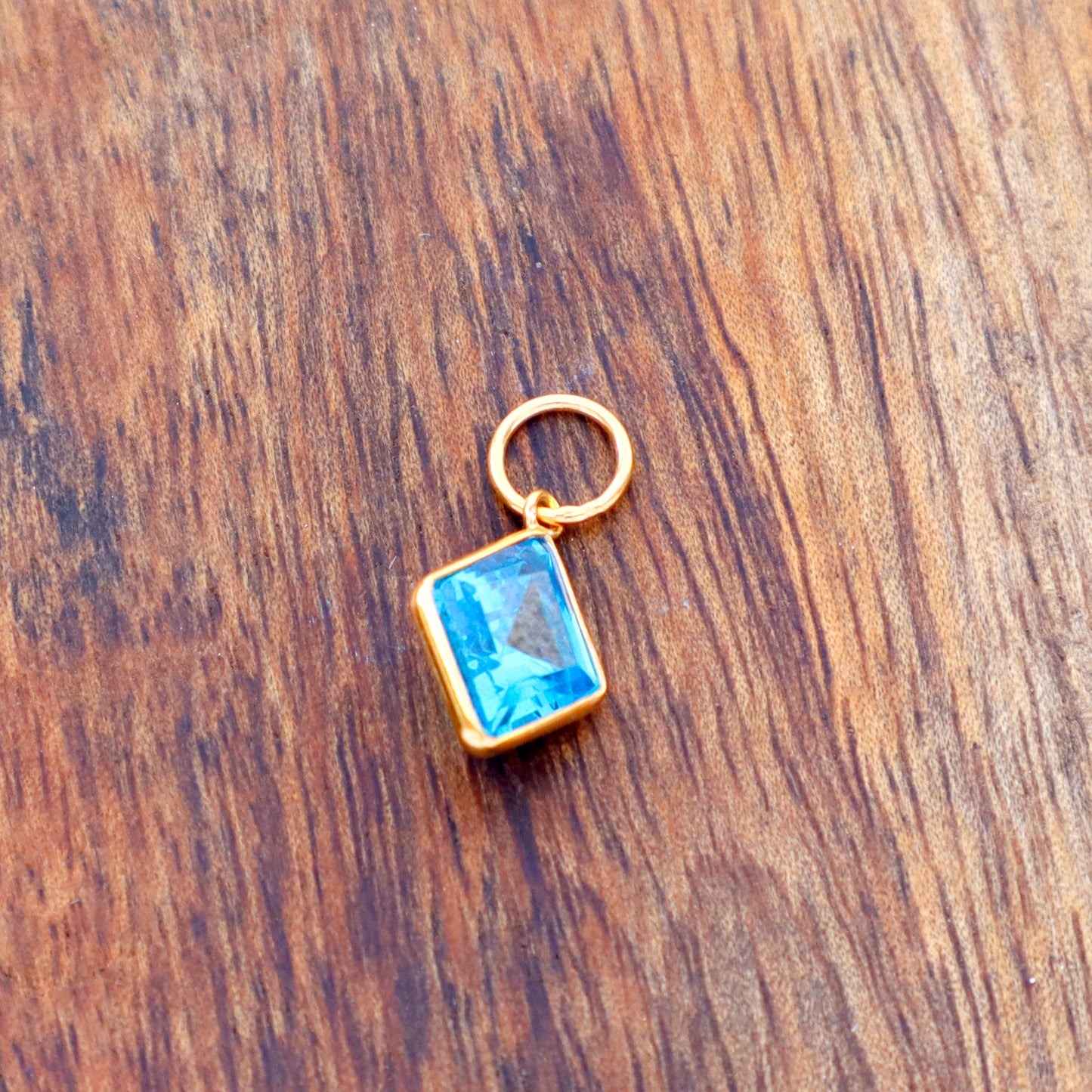 Blue Topaz Charm, 18k Solid Gold Charm, Blue Topaz Charm, Gold Charm, Charm Pendant, Charm Necklace, Handmade Gold Charm
