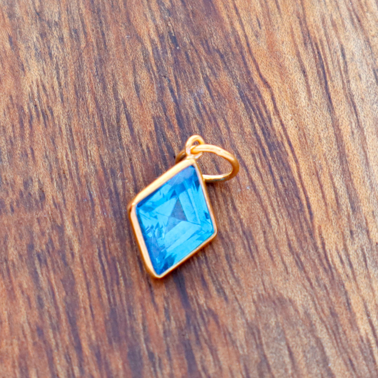 Blue Topaz Charm, 18k Solid Gold Charm, Blue Topaz Charm, Gold Charm, Charm Pendant, Charm Necklace, Handmade Gold Charm