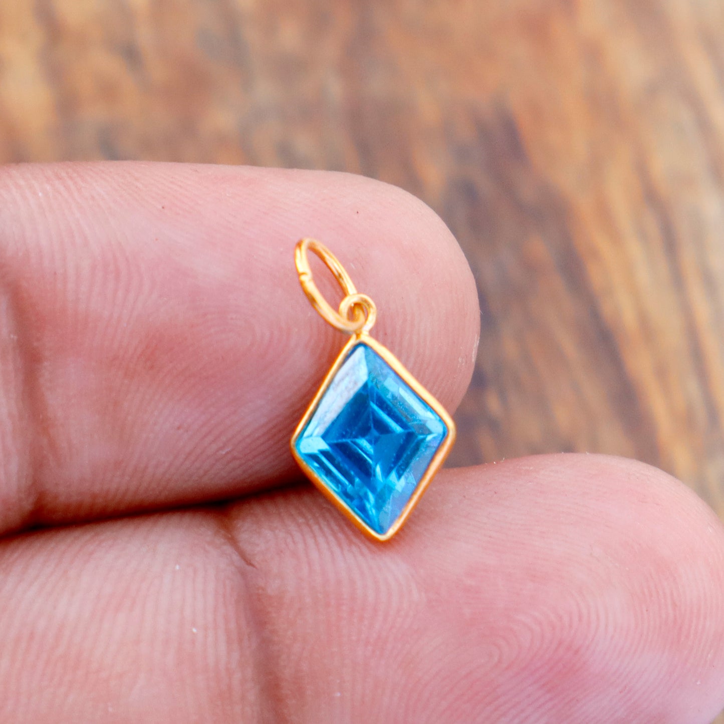 Blue Topaz Charm, 18k Solid Gold Charm, Blue Topaz Charm, Gold Charm, Charm Pendant, Charm Necklace, Handmade Gold Charm