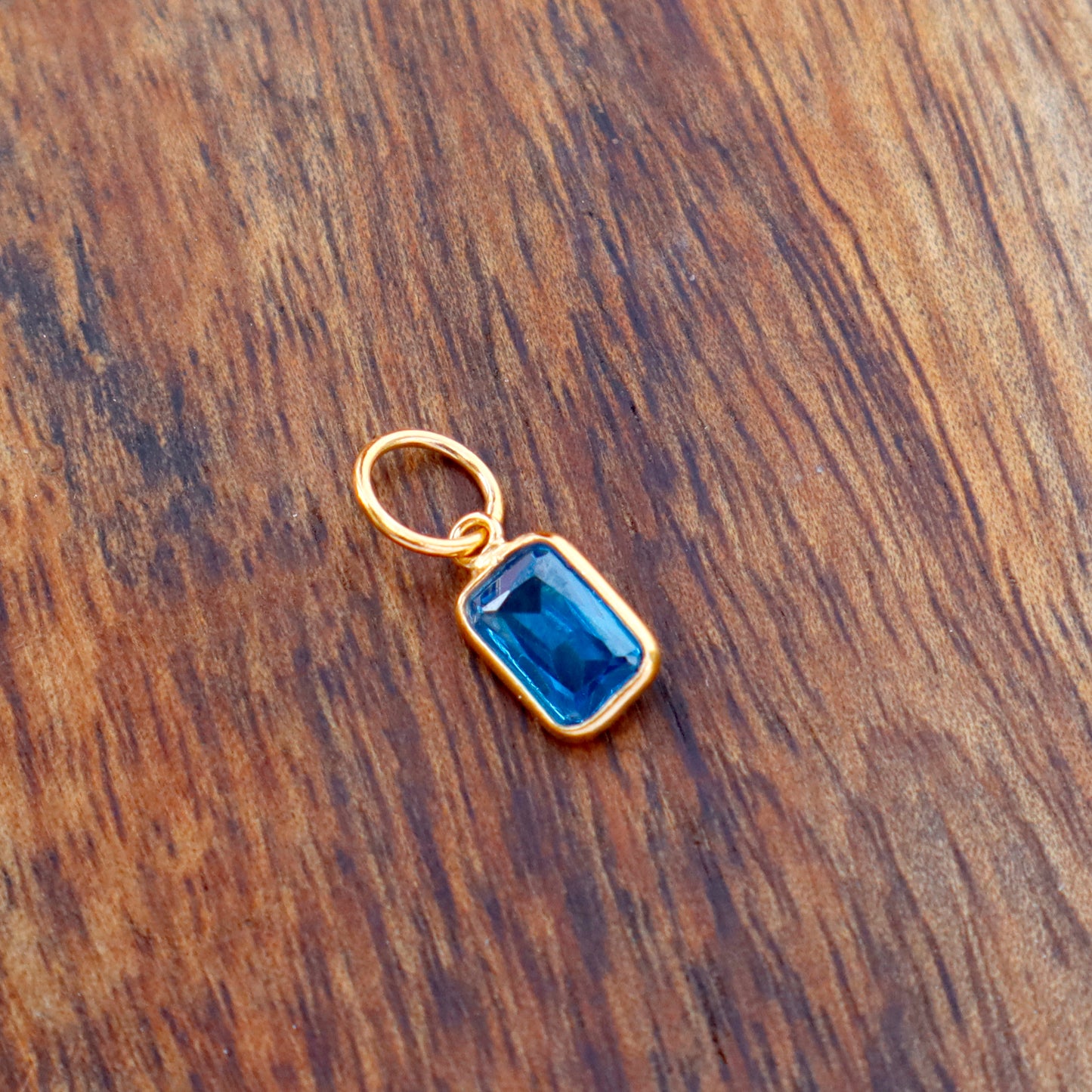 AA London Blue Topaz Charm, 18k Solid Gold Charm, Handmade Gold Charm, Charms Necklace, Lab Created London Blue Topaz Charm, Gift for Her