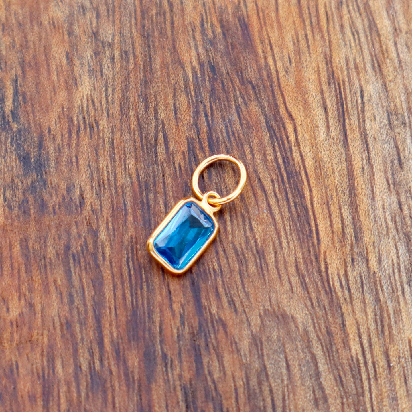 AA London Blue Topaz Charm, 18k Solid Gold Charm, Handmade Gold Charm, Charms Necklace, Lab Created London Blue Topaz Charm, Gift for Her