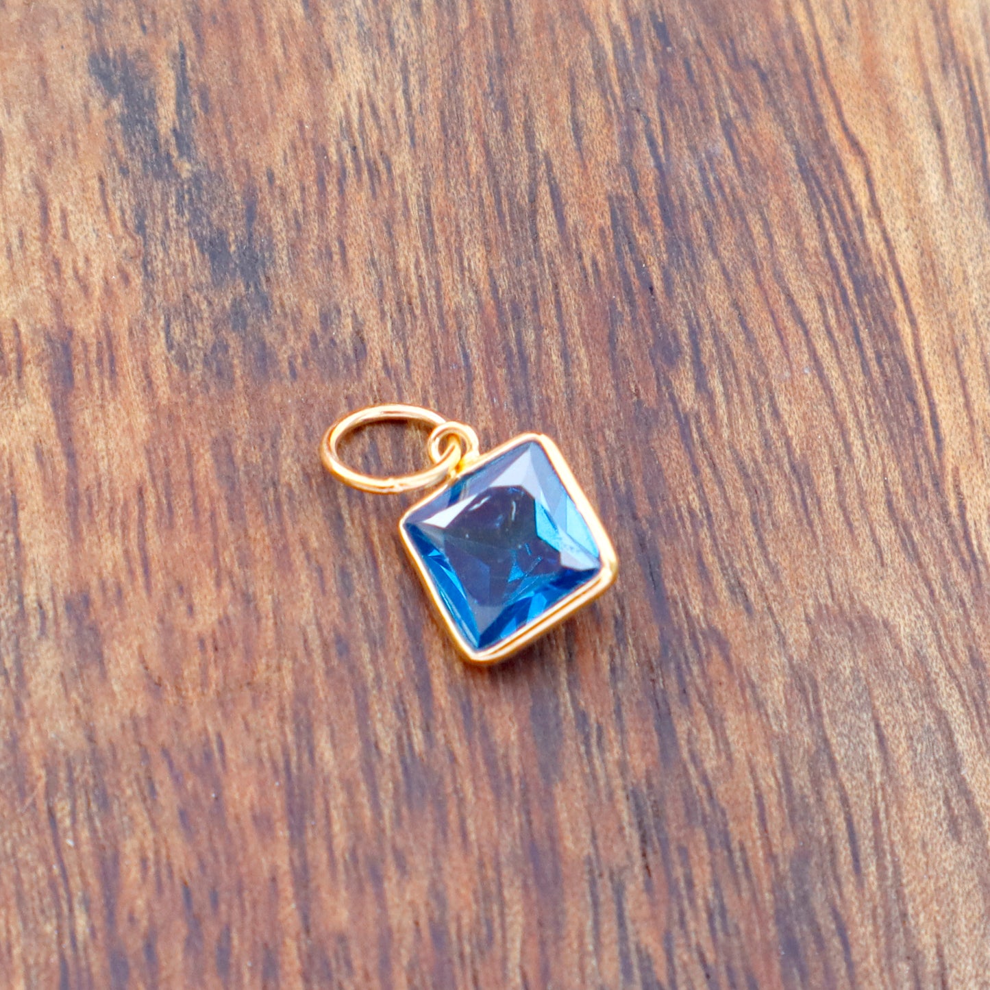 Blue Topaz Charm, 18k Solid Gold Charm, Lab created Blue Topaz Charm, Gold Charm, Charm Pendant, Charm Necklace, Handmade Gold Charm