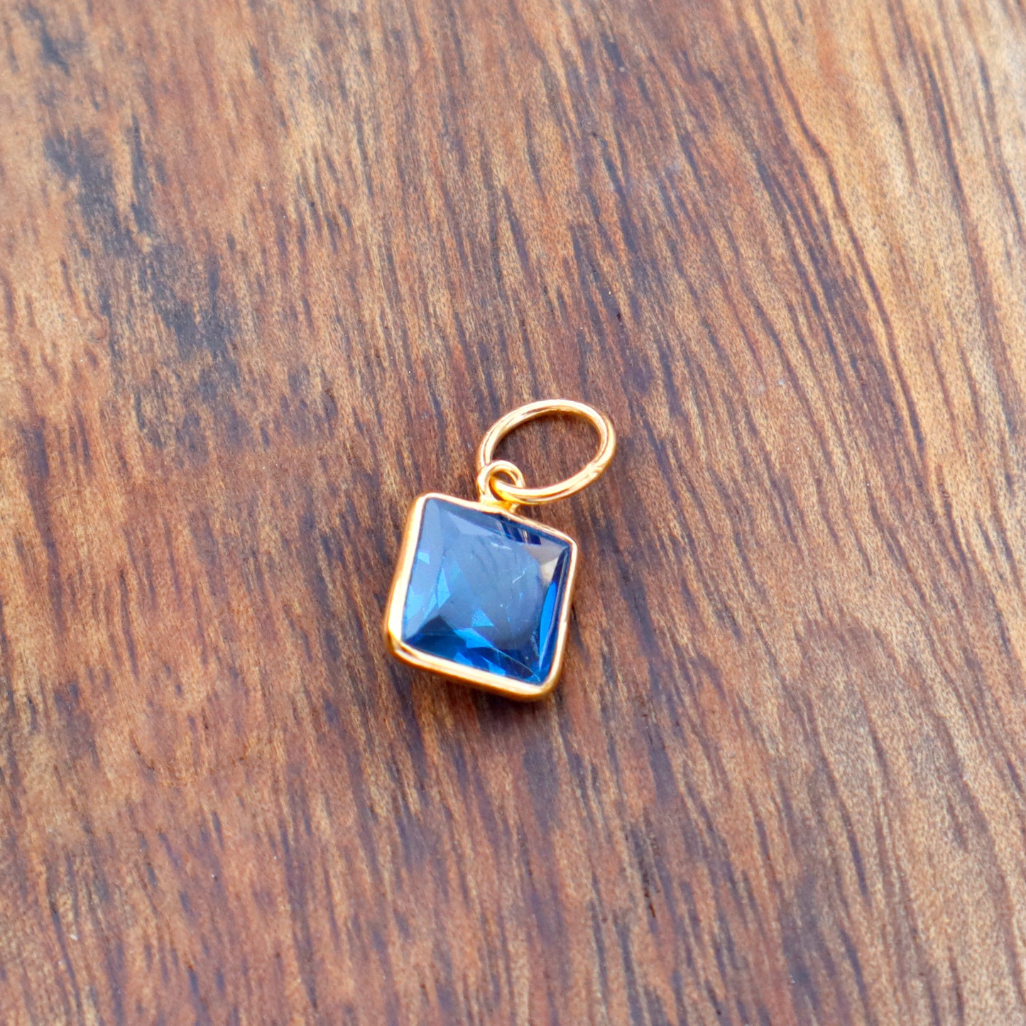 Blue Topaz Charm, 18k Solid Gold Charm, Lab created Blue Topaz Charm, Gold Charm, Charm Pendant, Charm Necklace, Handmade Gold Charm