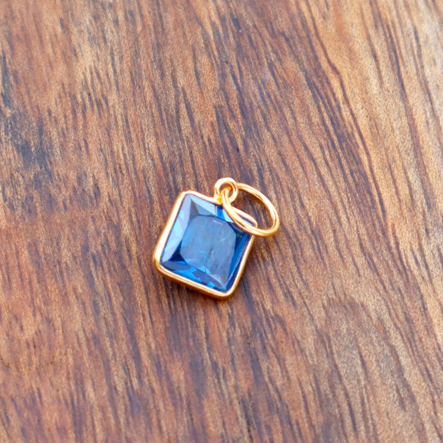 Blue Topaz Charm, 18k Solid Gold Charm, Lab created Blue Topaz Charm, Gold Charm, Charm Pendant, Charm Necklace, Handmade Gold Charm