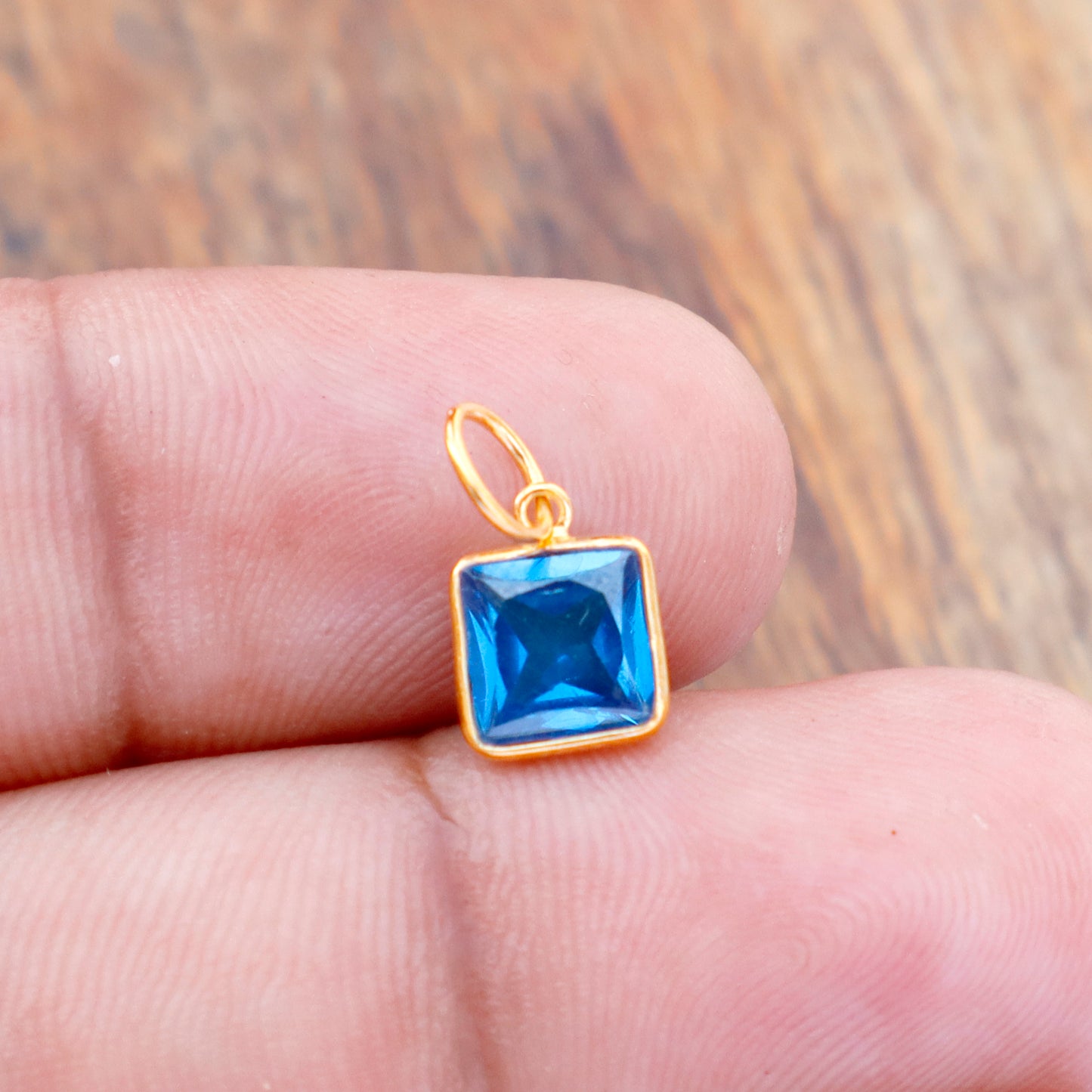 Blue Topaz Charm, 18k Solid Gold Charm, Lab created Blue Topaz Charm, Gold Charm, Charm Pendant, Charm Necklace, Handmade Gold Charm