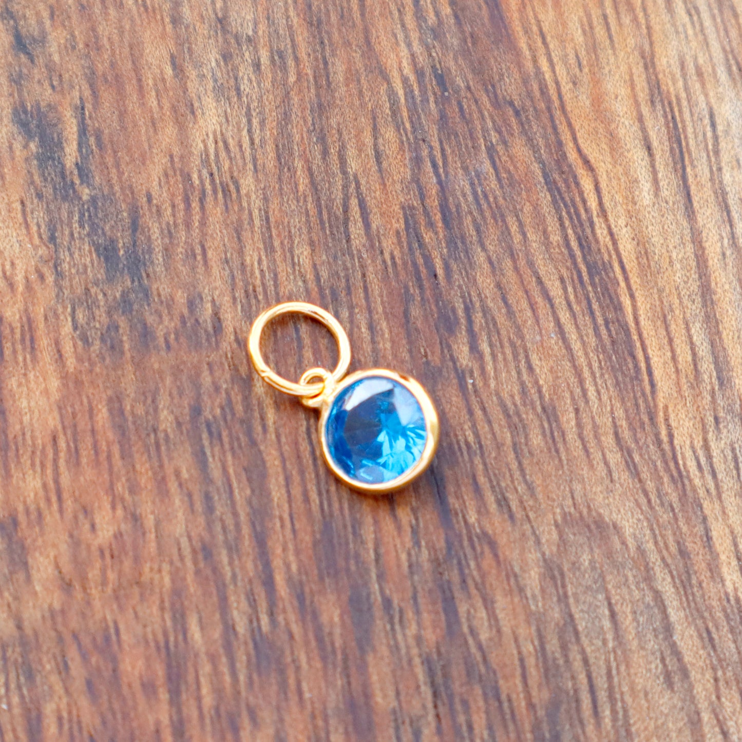 Blue Topaz Charm, 18k Solid Gold Charm, Lab created Blue Topaz Charm, Gold Charm, Charm Pendant, Charm Necklace, Handmade Gold Charm