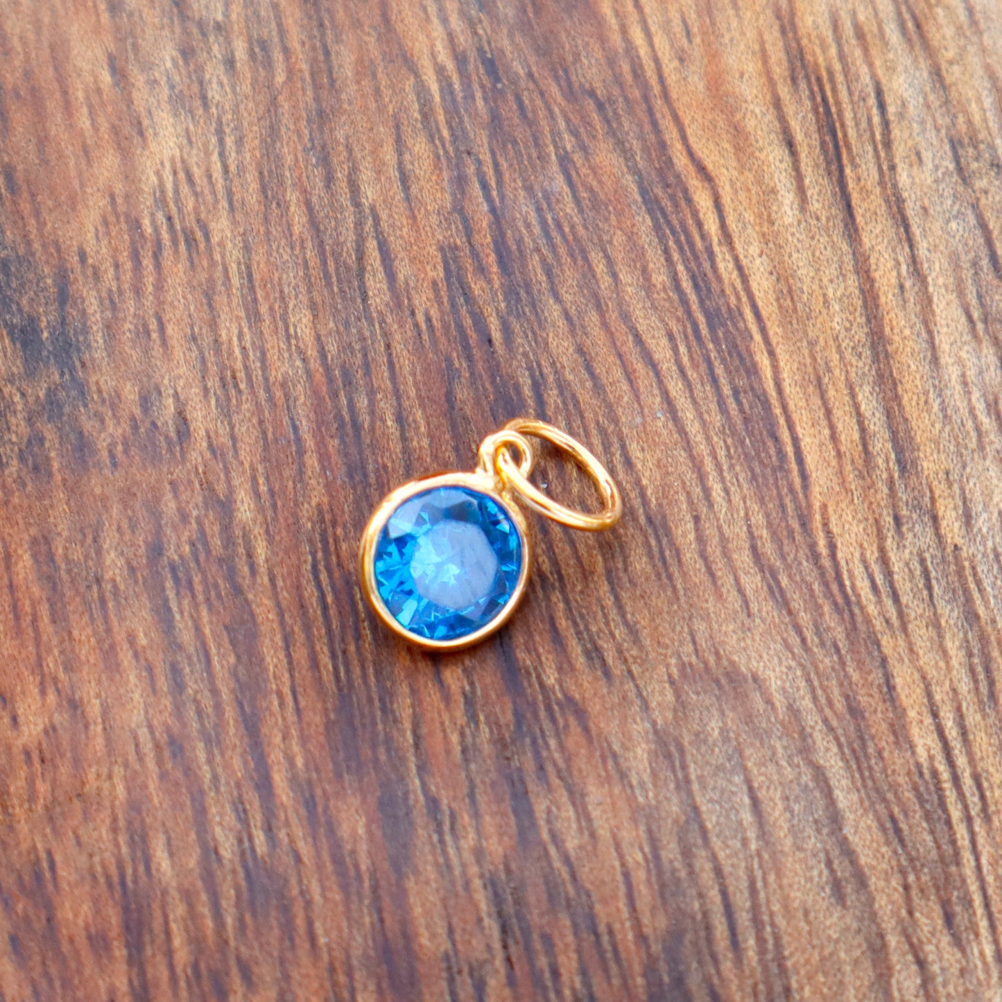 Blue Topaz Charm, 18k Solid Gold Charm, Lab created Blue Topaz Charm, Gold Charm, Charm Pendant, Charm Necklace, Handmade Gold Charm