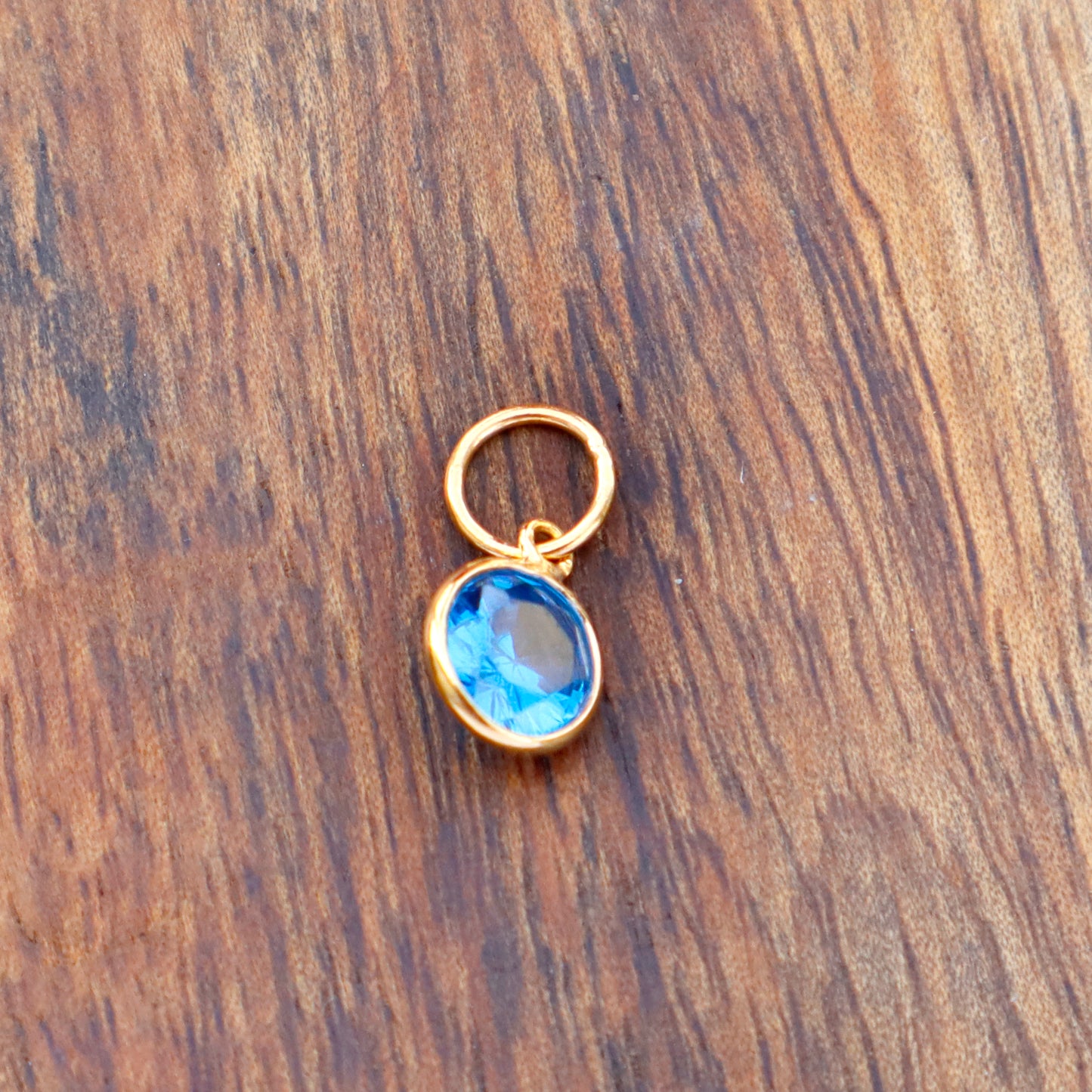 Blue Topaz Charm, 18k Solid Gold Charm, Lab created Blue Topaz Charm, Gold Charm, Charm Pendant, Charm Necklace, Handmade Gold Charm