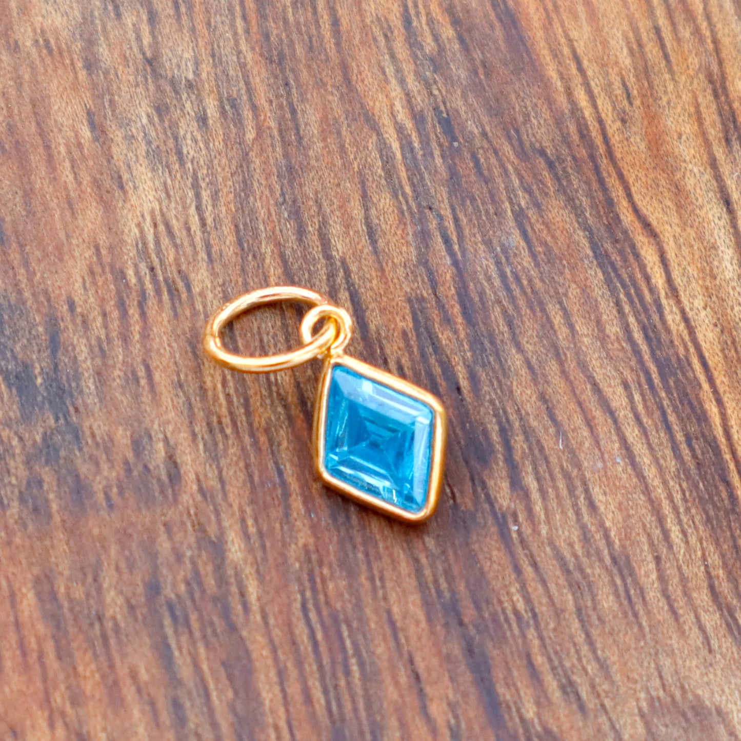 Blue Topaz Charm, 18k Solid Gold Charm, Lab created Blue Topaz Charm, Gold Charm, Charm Pendant, Charm Necklace, Handmade Gold Charm