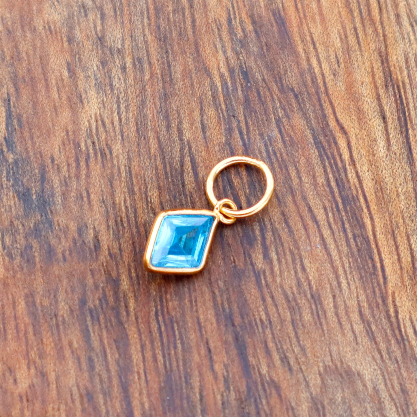 Blue Topaz Charm, 18k Solid Gold Charm, Lab created Blue Topaz Charm, Gold Charm, Charm Pendant, Charm Necklace, Handmade Gold Charm