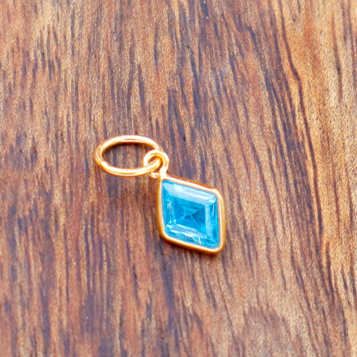 Blue Topaz Charm, 18k Solid Gold Charm, Lab created Blue Topaz Charm, Gold Charm, Charm Pendant, Charm Necklace, Handmade Gold Charm