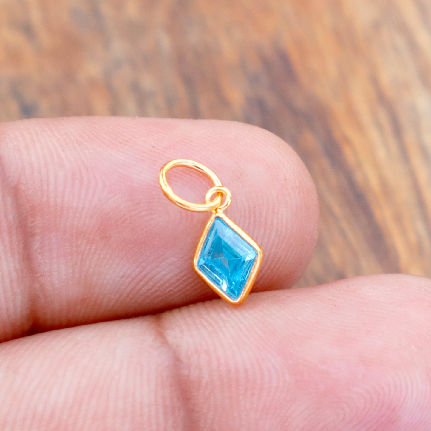 Blue Topaz Charm, 18k Solid Gold Charm, Lab created Blue Topaz Charm, Gold Charm, Charm Pendant, Charm Necklace, Handmade Gold Charm