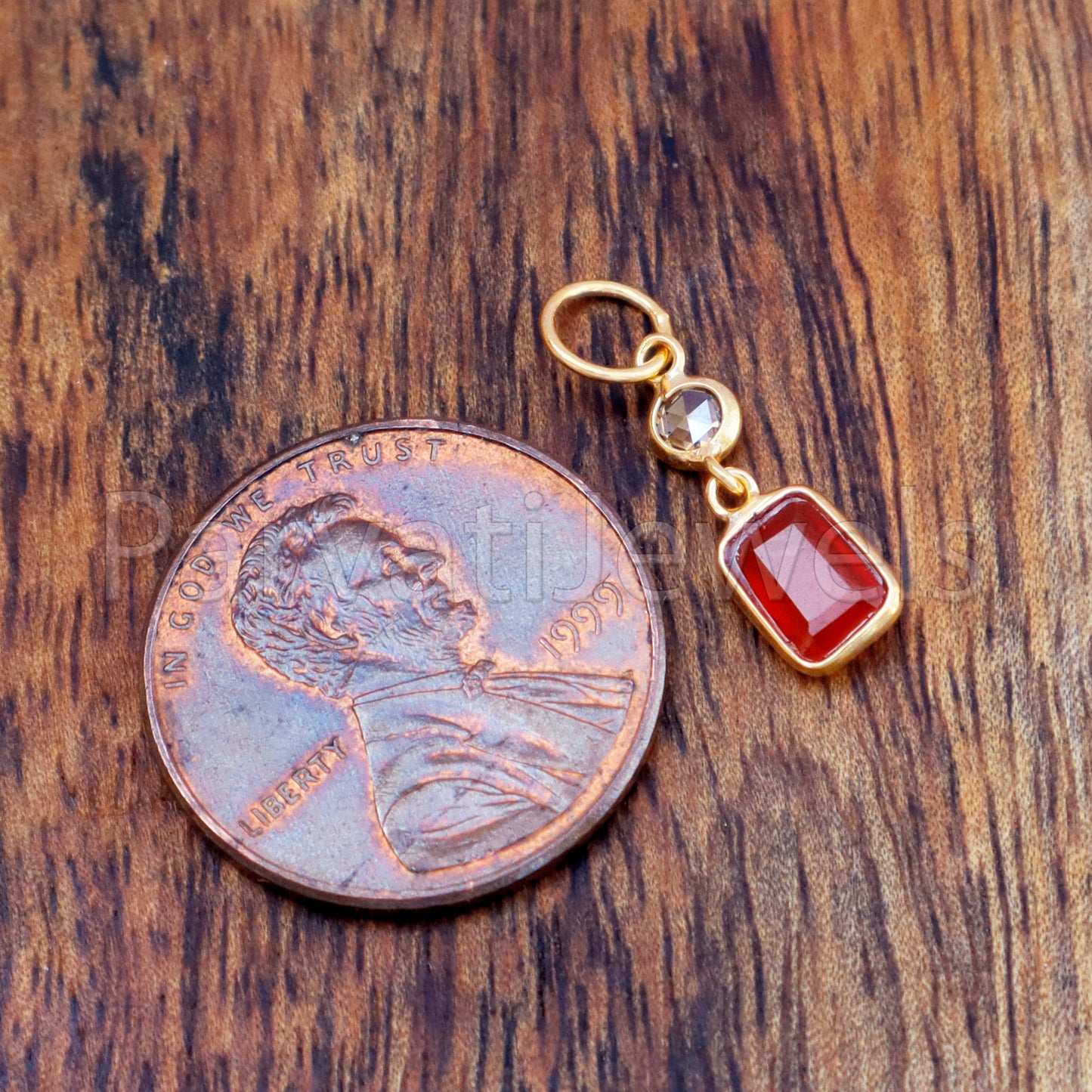 Natural Carnelian & Natural Rose Cut Diamond Charm, 18k Solid Gold Charm, Carnelian Charm, Gold Charm, Necklace, MOTIVATION STONE, 18K GOLD