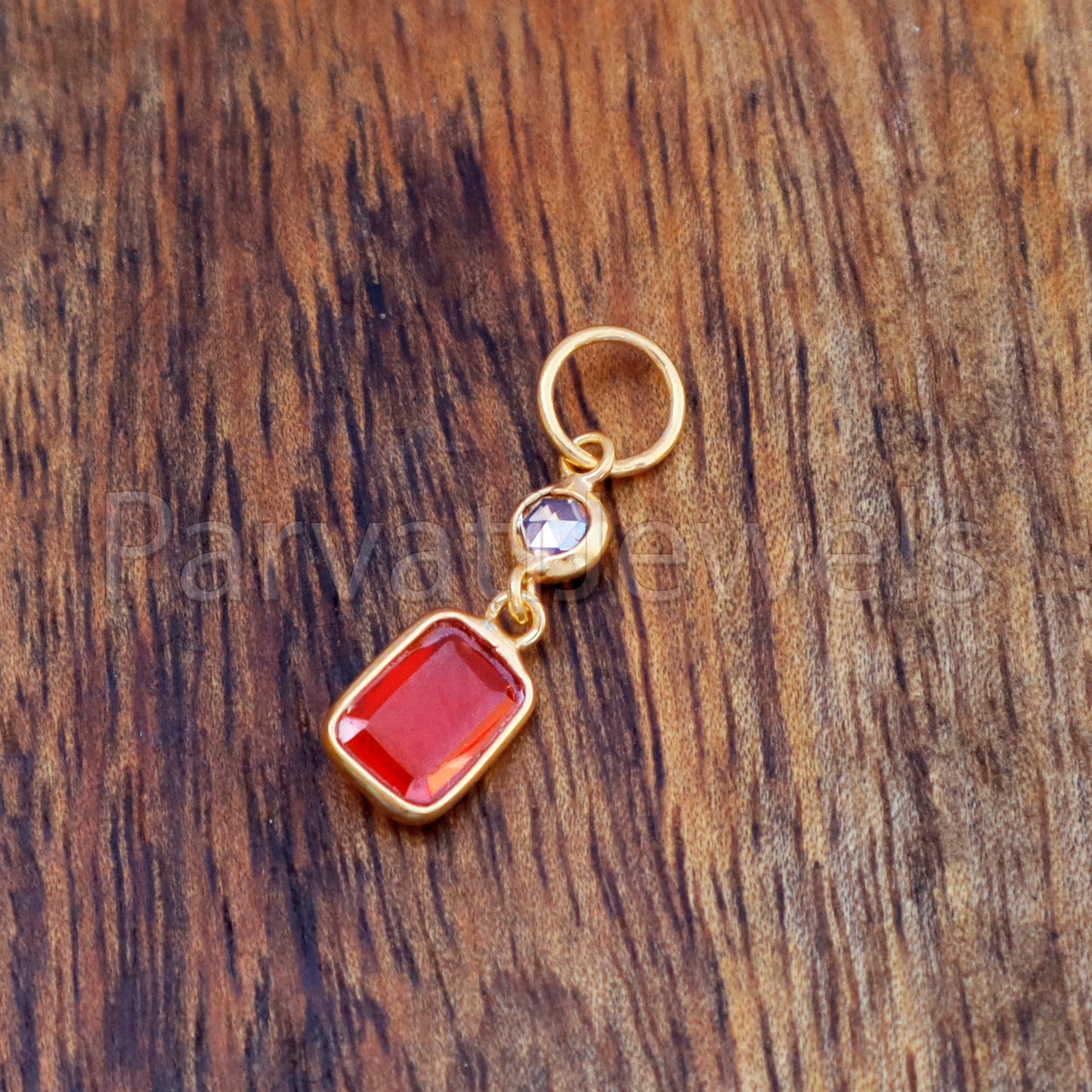 Natural Carnelian & Natural Rose Cut Diamond Charm, 18k Solid Gold Charm, Carnelian Charm, Gold Charm, Necklace, MOTIVATION STONE, 18K GOLD