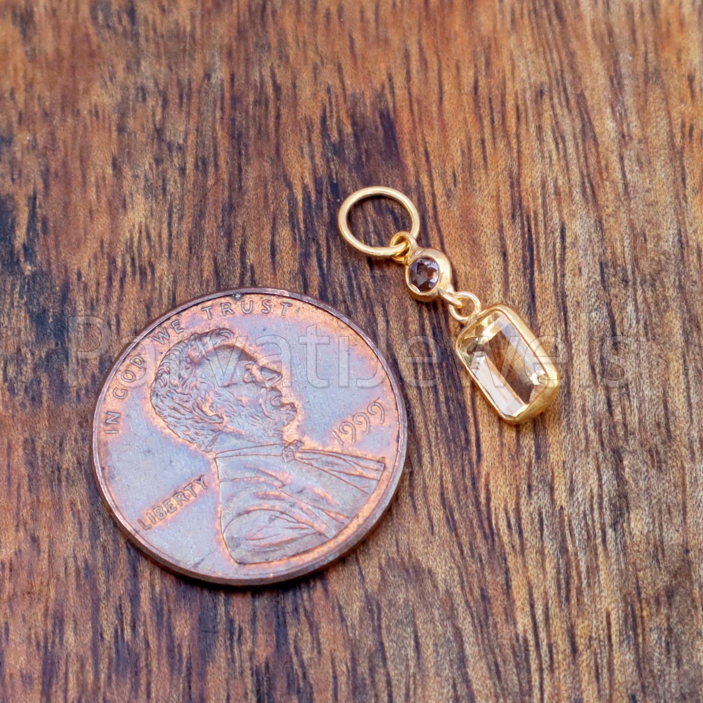 Natural Citrine & Natural Rose Cut Diamond Charm, 18k Solid Gold Charm, Citrine Charm, Gold Charm Healing Stone, NOVEMBER BIRTHSTONE, 18K GOLD EARRINGS