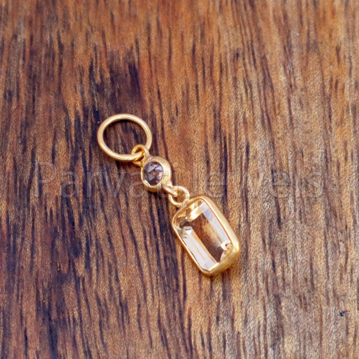 Natural Citrine & Natural Rose Cut Diamond Charm, 18k Solid Gold Charm, Citrine Charm, Gold Charm Healing Stone, NOVEMBER BIRTHSTONE, 18K GOLD EARRINGS