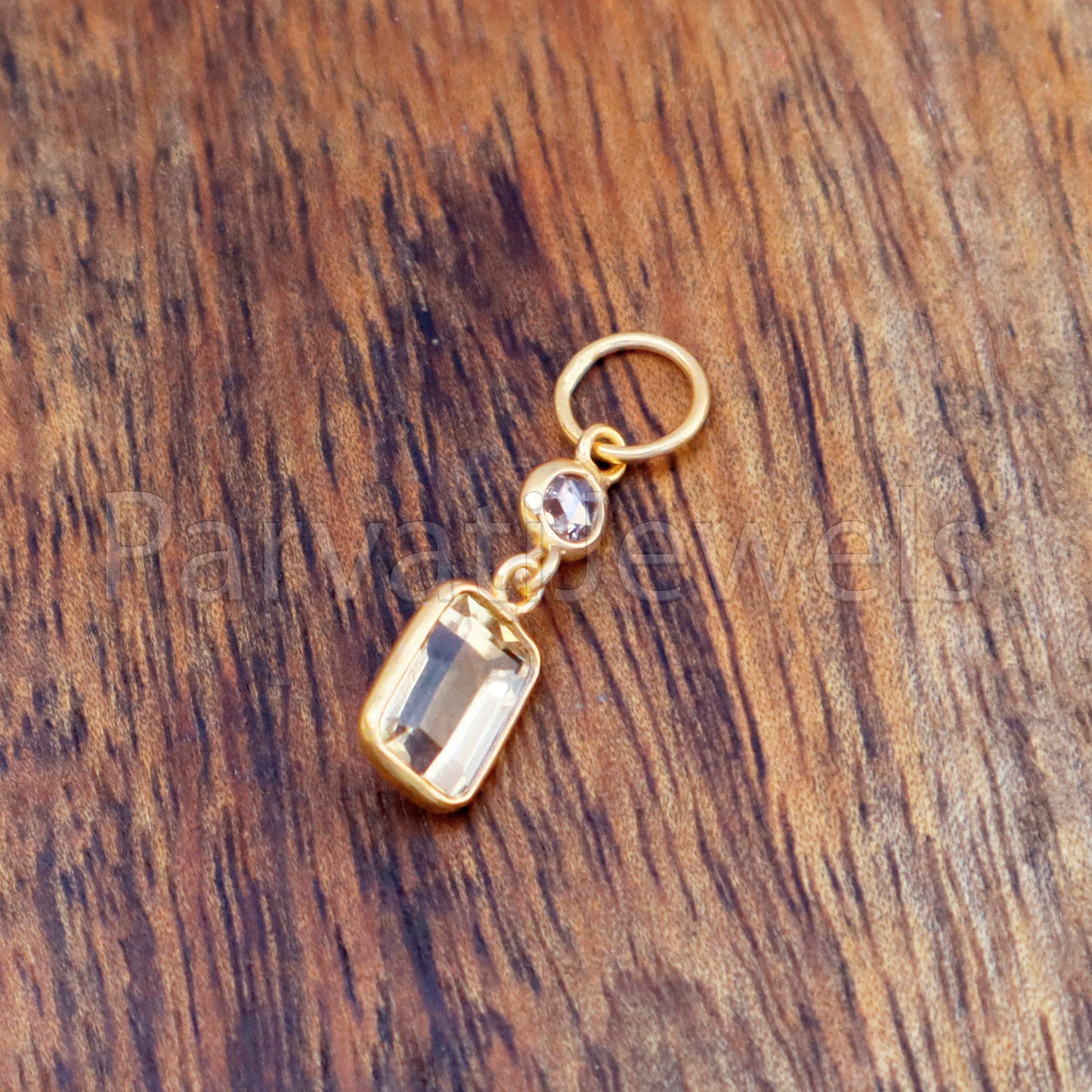 Natural Citrine & Natural Rose Cut Diamond Charm, 18k Solid Gold Charm, Citrine Charm, Gold Charm Healing Stone, NOVEMBER BIRTHSTONE, 18K GOLD EARRINGS