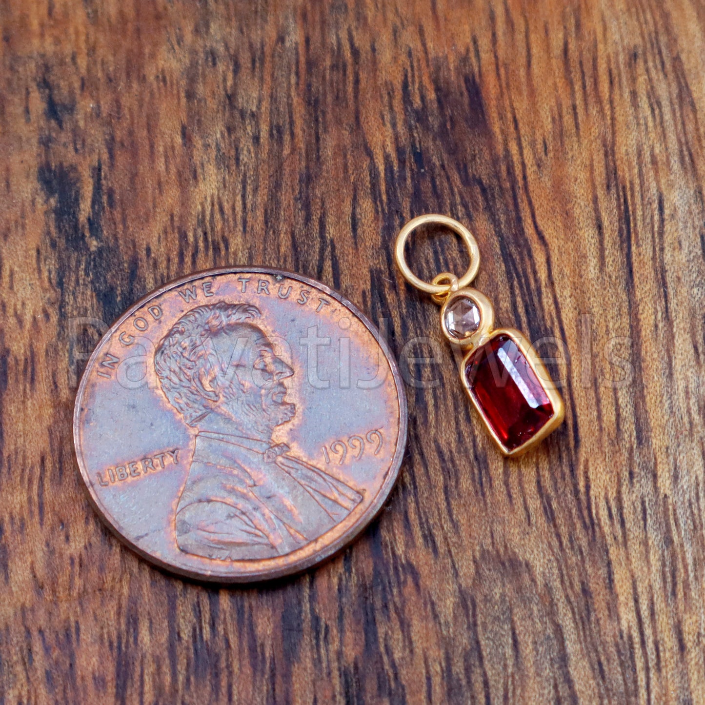 Garnet & Rose Cut Diamond Charm, 18k Solid Gold Charm, Garnet Charm, Gold Charm, Gold Charm Pendant, Charm Necklace, JANUARY Birth Stone