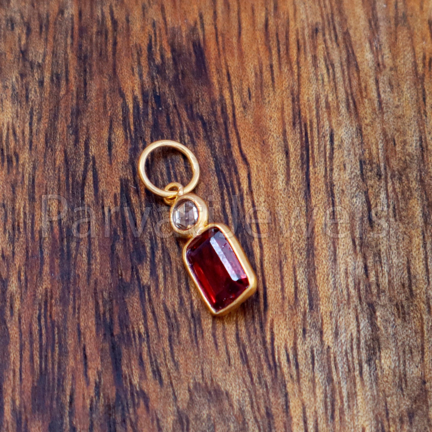 Garnet & Rose Cut Diamond Charm, 18k Solid Gold Charm, Garnet Charm, Gold Charm, Gold Charm Pendant, Charm Necklace, JANUARY Birth Stone