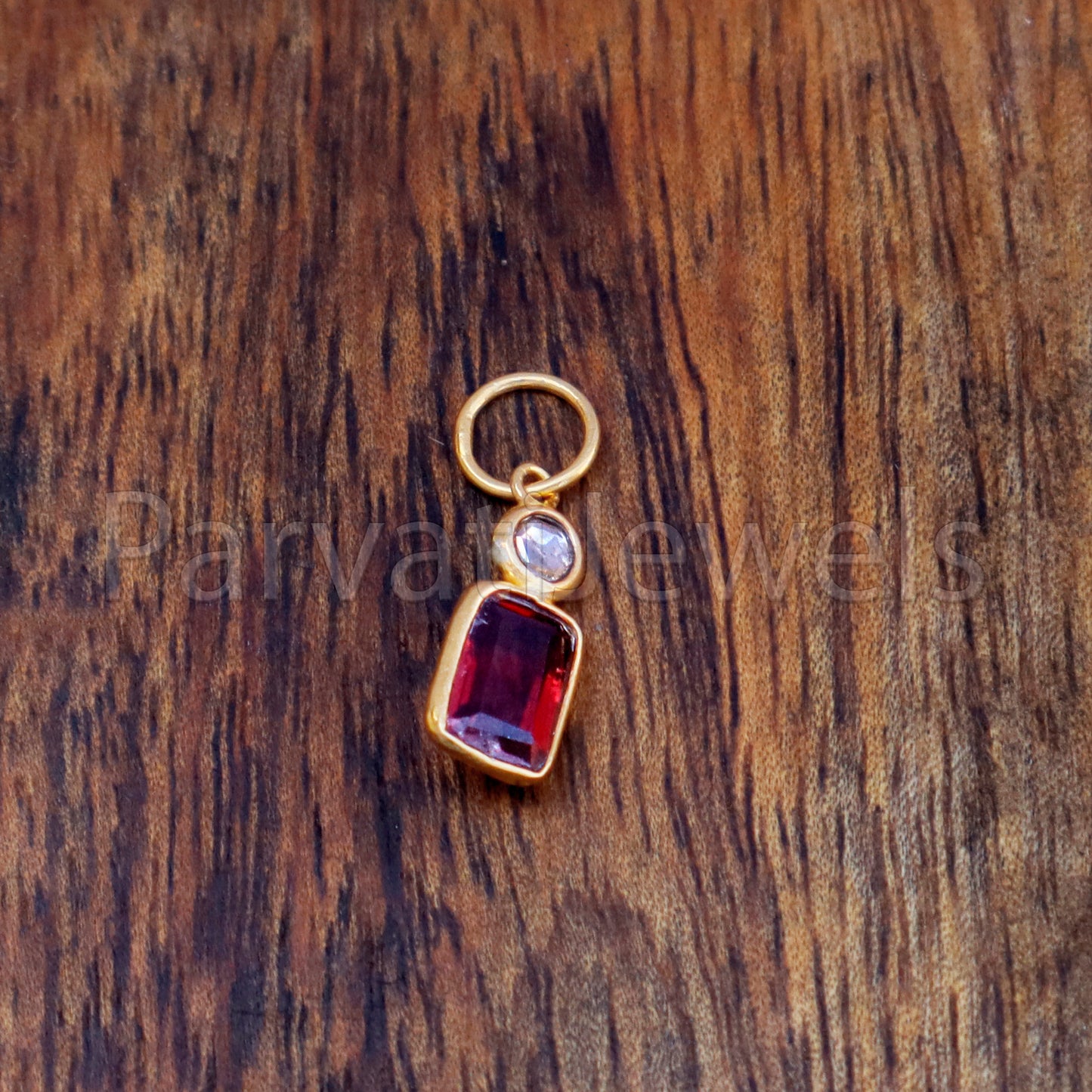 Garnet & Rose Cut Diamond Charm, 18k Solid Gold Charm, Garnet Charm, Gold Charm, Gold Charm Pendant, Charm Necklace, JANUARY Birth Stone