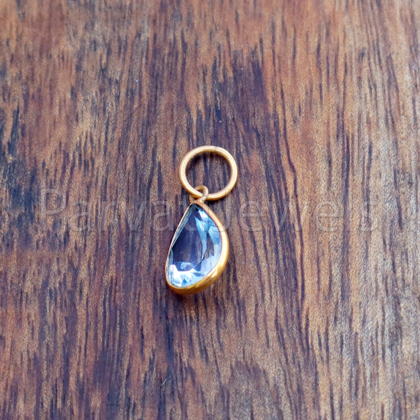 Blue Topaz Charm, 18k Solid Gold Charm, Natural Blue Topaz Charm, Gold Charm, Charm Pendant, Charm Necklace, Handmade Gold Charm