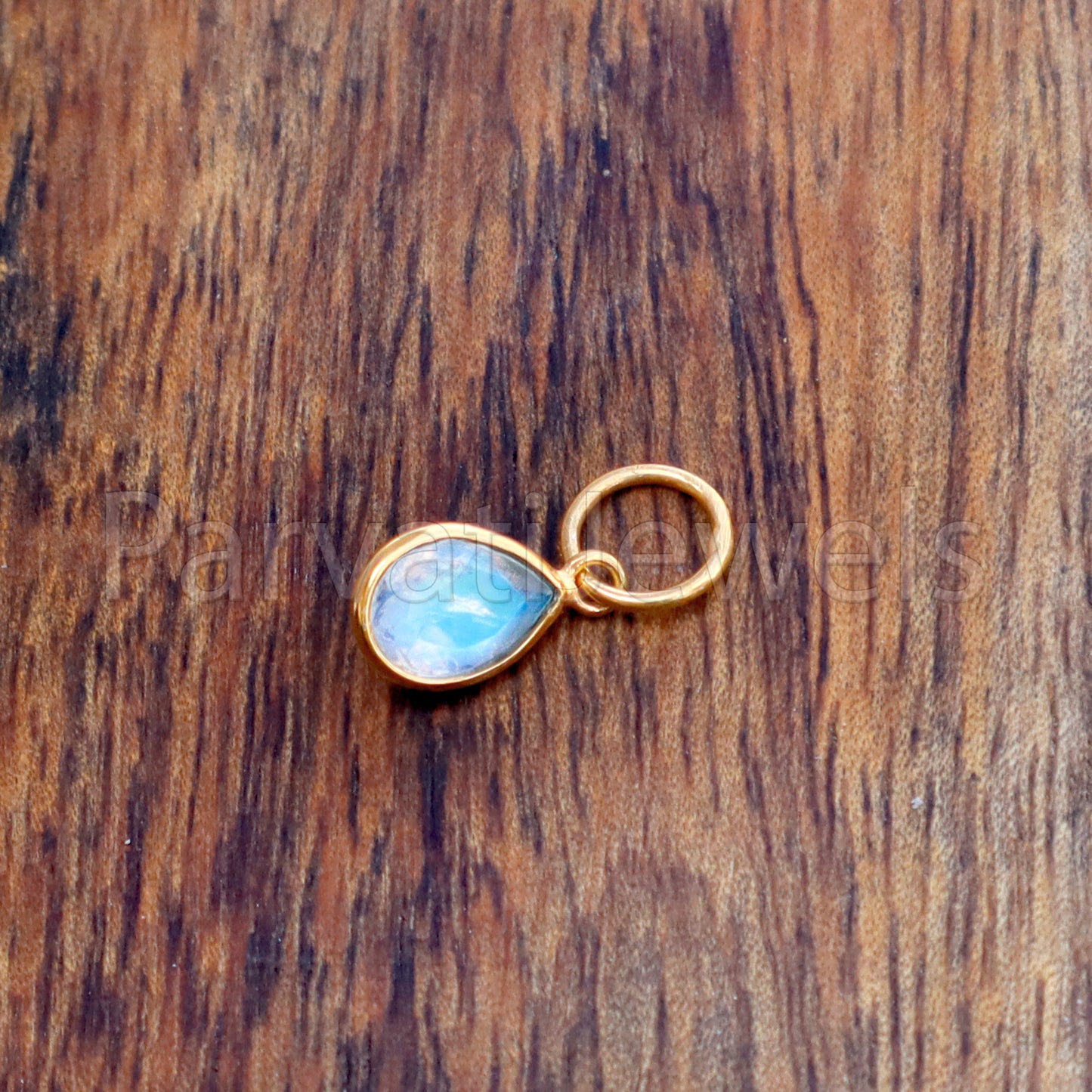 Natural Blue Rainbow Moonstone Charm, 18k Solid Gold Charm, Natural Moonstone Charm, Gold Charm, Charm Pendant, Charm Necklace, Handmade Gold Charm