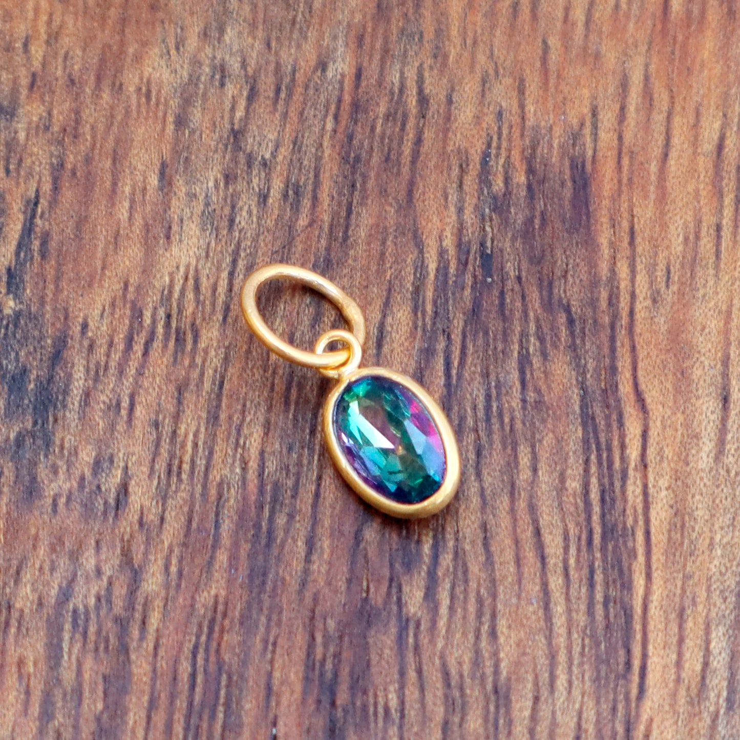 Mystic Topaz Charm, 18k Solid Gold Charm, Mystic Topaz Gold Charm, Gold Charm, Charm Pendant, Charm Necklace, Handmade Gold Charm, Gift For Christmas Charm, Gift For Mom Charm, Gift For Her Charm