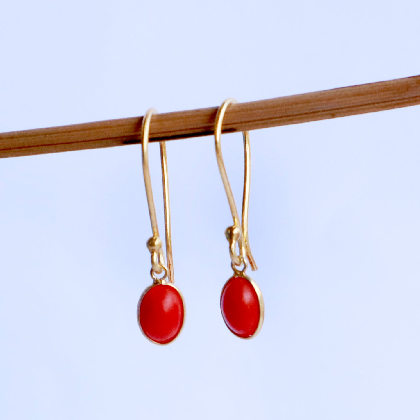 Natural Red Coral Earring, Red Coral Dangle Earring, Solid 18K Gold Earring, Handmade Gold Earring, Minimalist Dangle Earring, Gift for Her