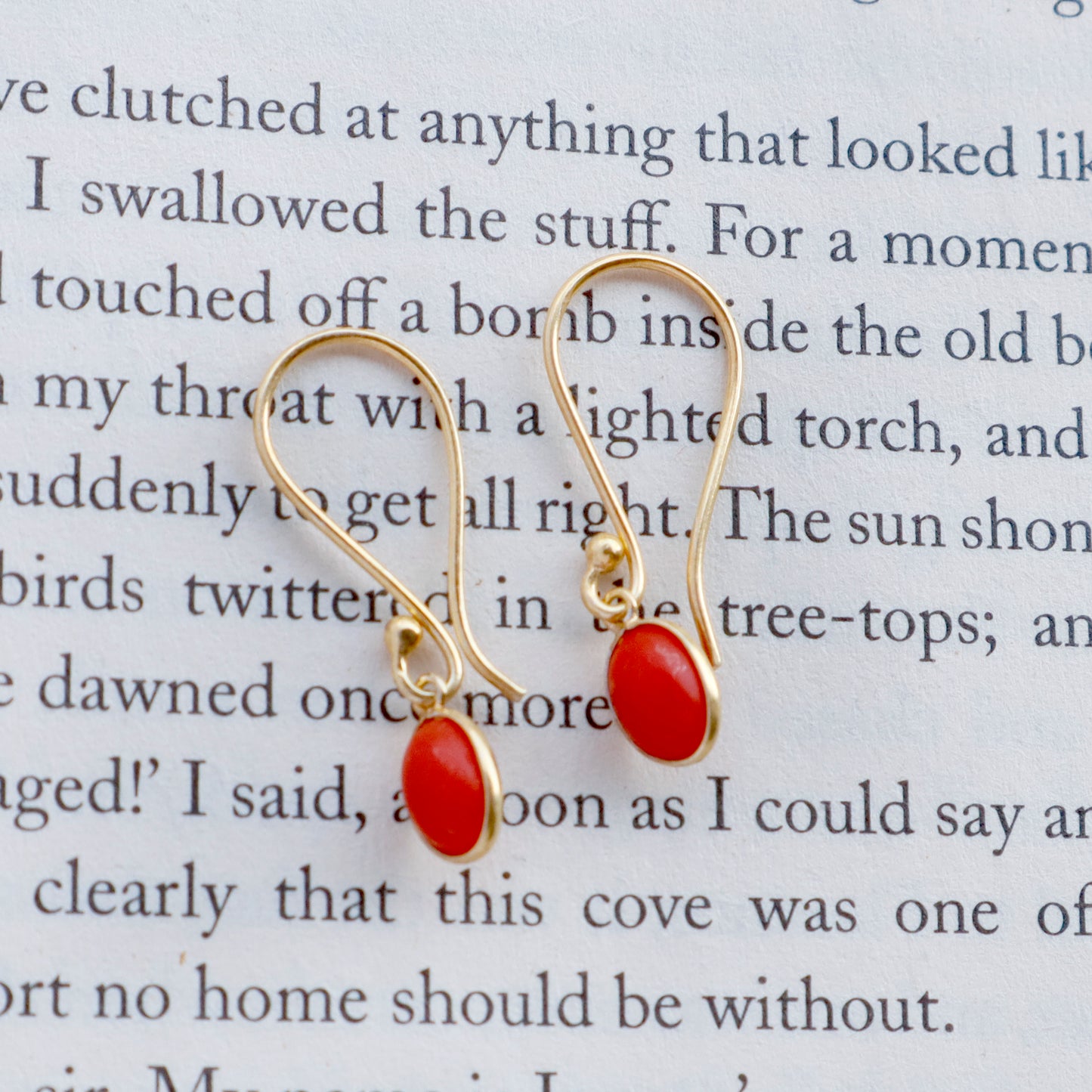 Natural Red Coral Earring, Red Coral Dangle Earring, Solid 18K Gold Earring, Handmade Gold Earring, Minimalist Dangle Earring, Gift for Her