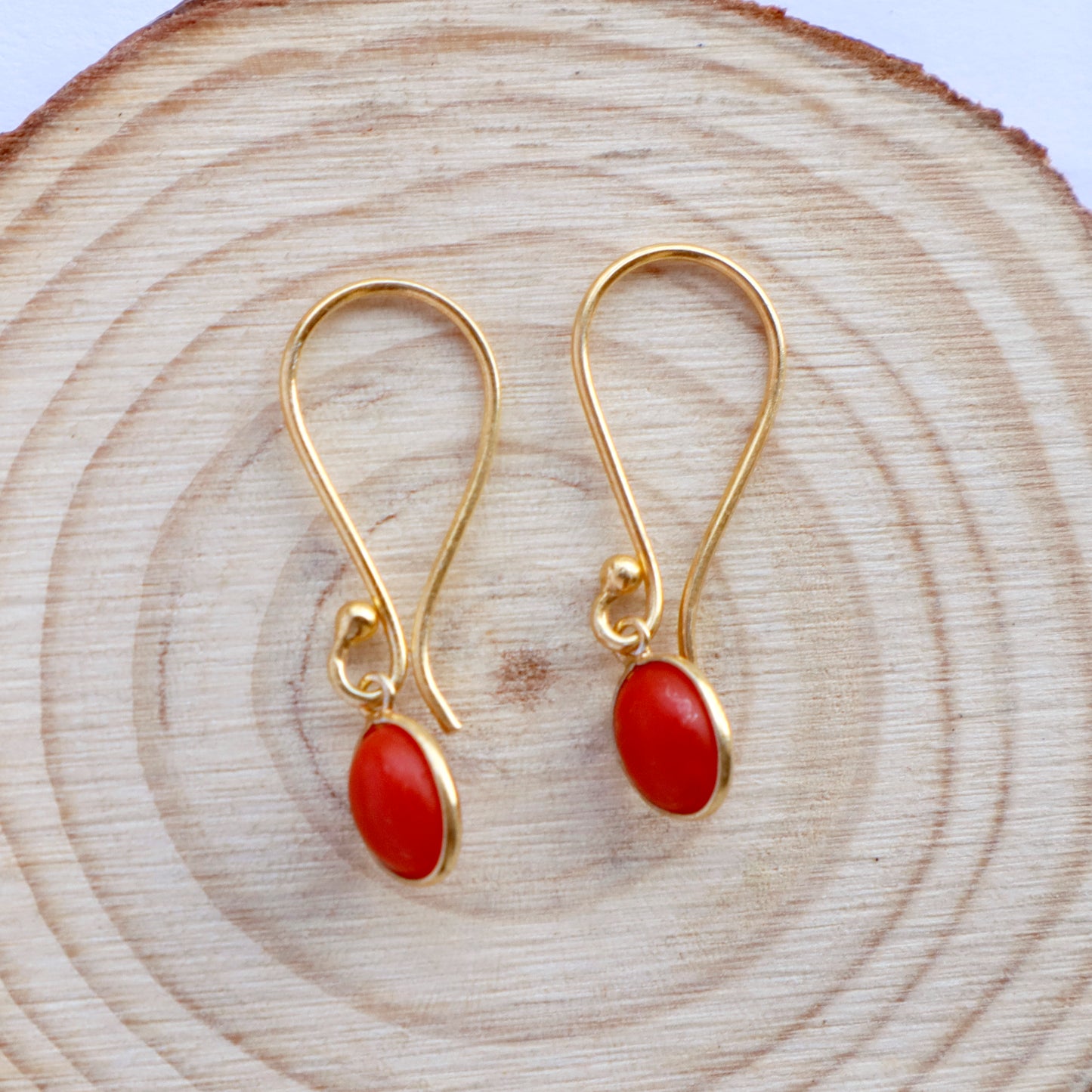 Natural Red Coral Earring, Red Coral Dangle Earring, Solid 18K Gold Earring, Handmade Gold Earring, Minimalist Dangle Earring, Gift for Her