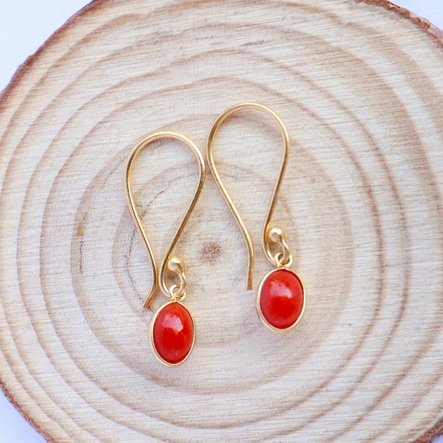 Natural Red Coral Earring, Red Coral Dangle Earring, Solid 18K Gold Earring, Handmade Gold Earring, Minimalist Dangle Earring, Gift for Her