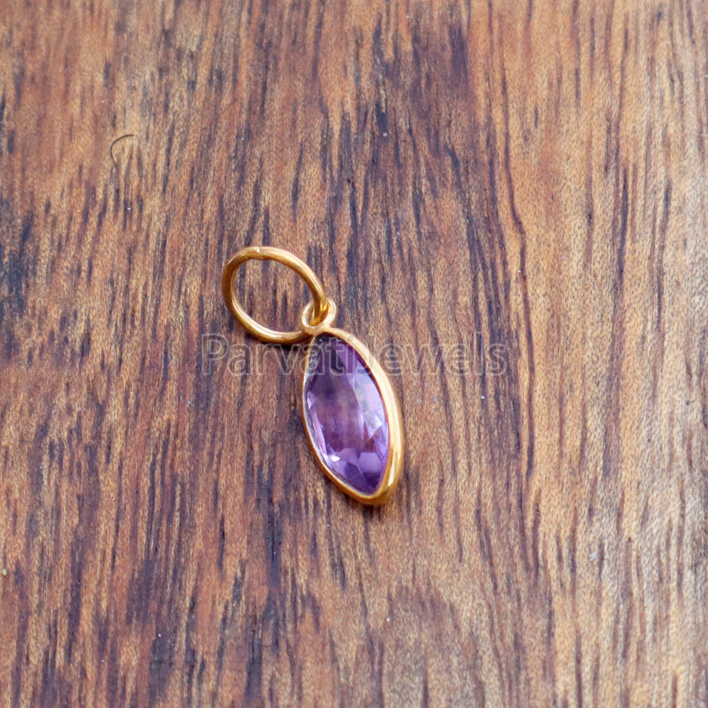 Natural Amethyst Charm, 18k Solid Gold Charm, Natural Amethyst Marquise Charm, Gold Charm, Charm Pendant, Charm Necklace, Handmade Gold Charm, Gift for Her