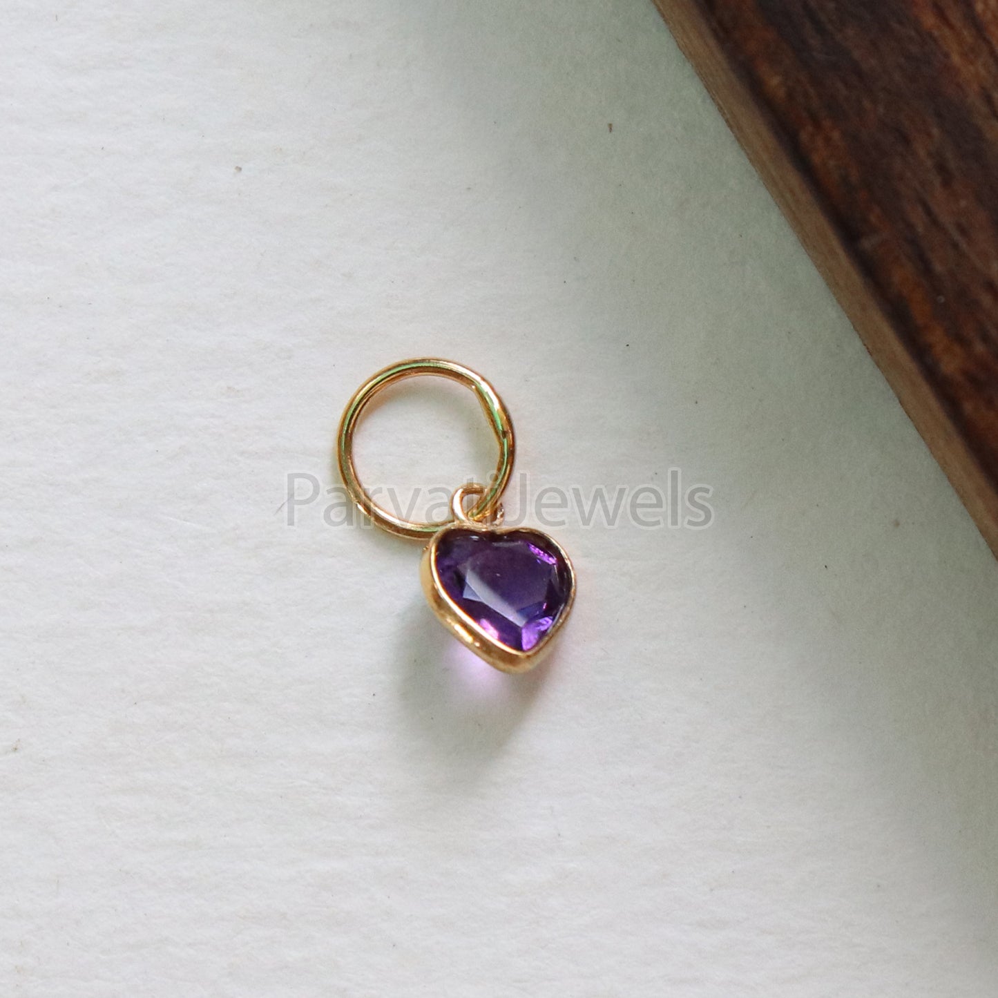 Natural Heart Amethyst Charm, 18k Solid Gold Charm, Amethyst Charm, Gold Charm, Charm Pendant, Charm Necklace, Handmade Gold Charm, Gift for Her