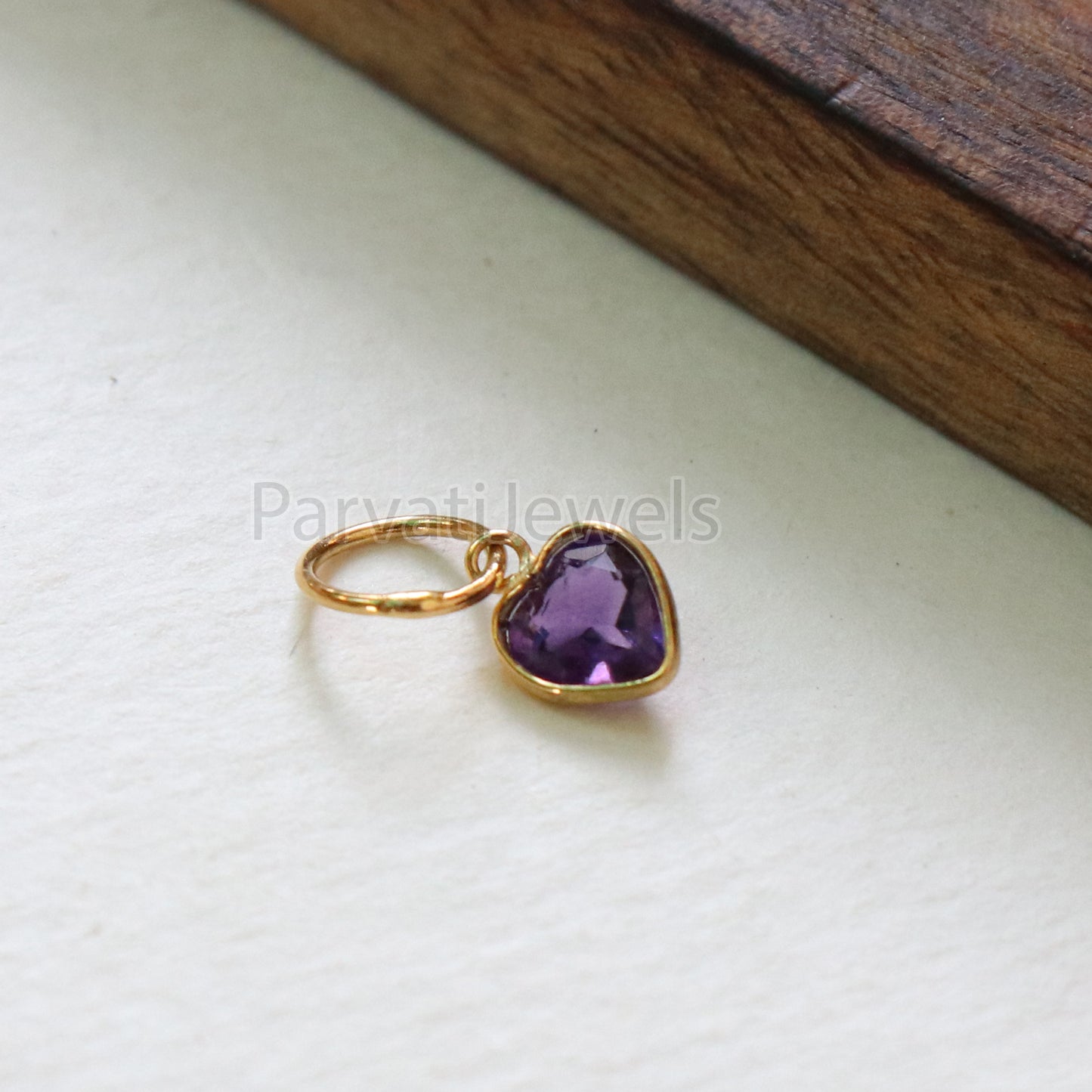 Natural Heart Amethyst Charm, 18k Solid Gold Charm, Amethyst Charm, Gold Charm, Charm Pendant, Charm Necklace, Handmade Gold Charm, Gift for Her