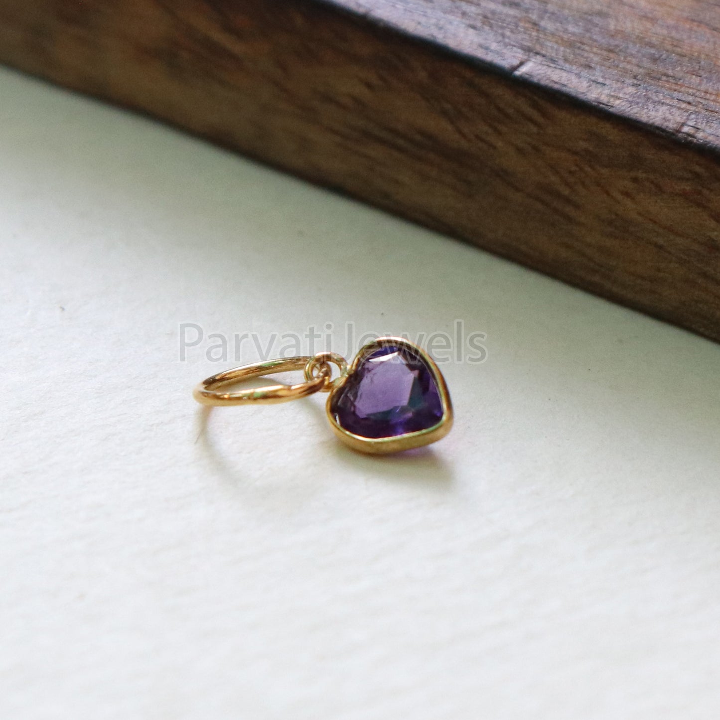 Natural Heart Amethyst Charm, 18k Solid Gold Charm, Amethyst Charm, Gold Charm, Charm Pendant, Charm Necklace, Handmade Gold Charm, Gift for Her